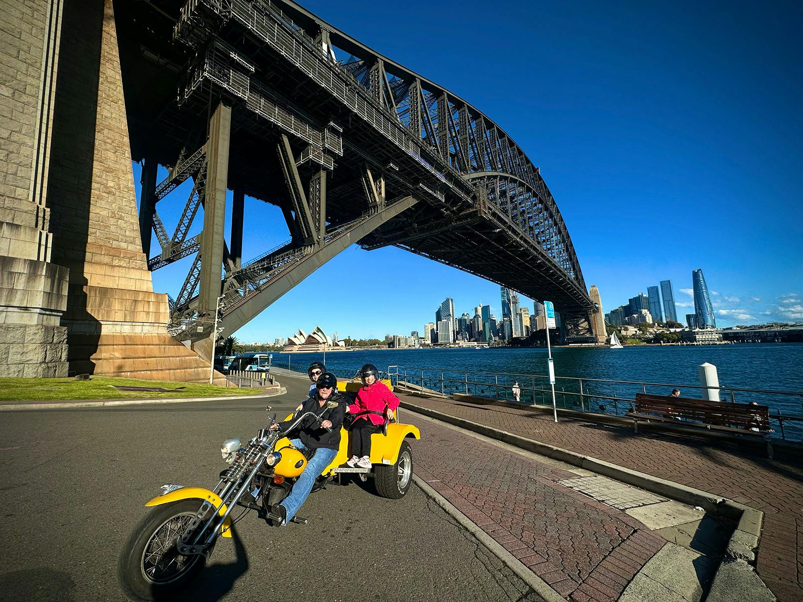 Sydney Harbour Bridge with trike tour passengers
