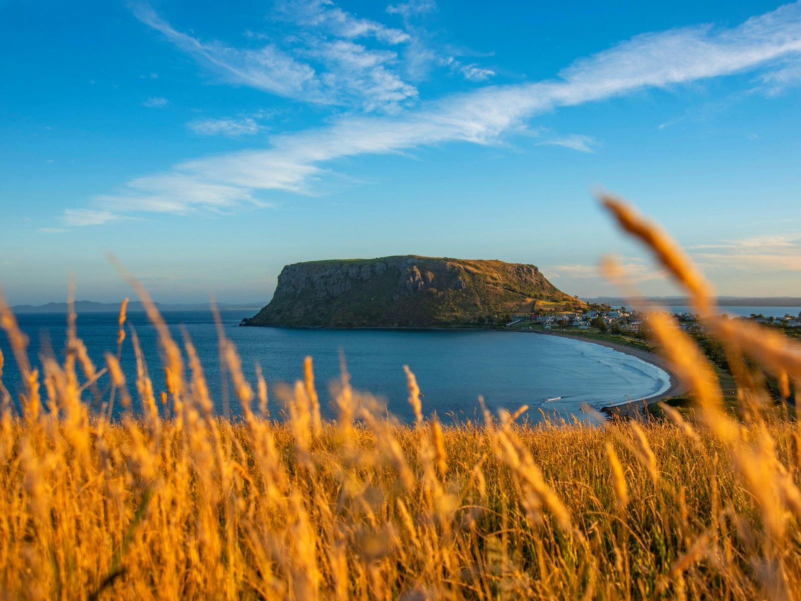 Panoramic view of The Nut in Stanley, a majestic landmark captured on tour with Coastline Tours Tas