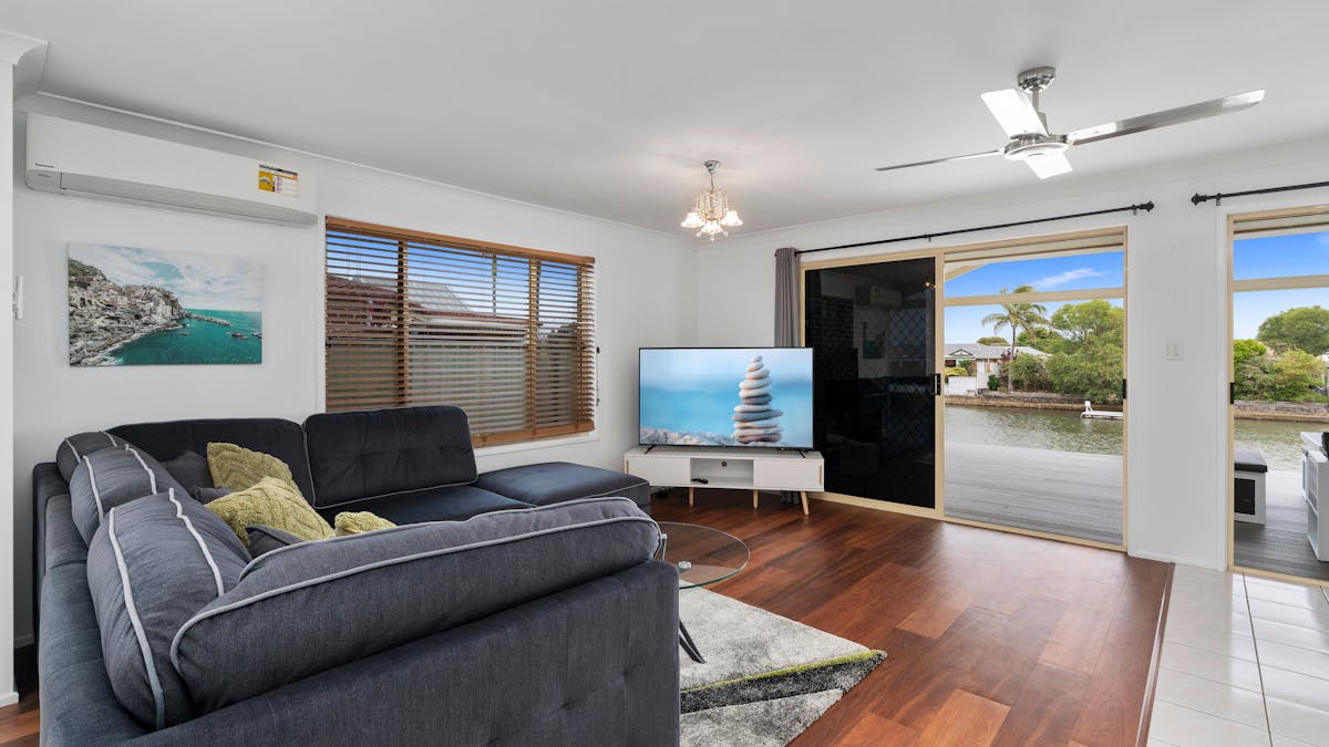 Lounge area with canal views