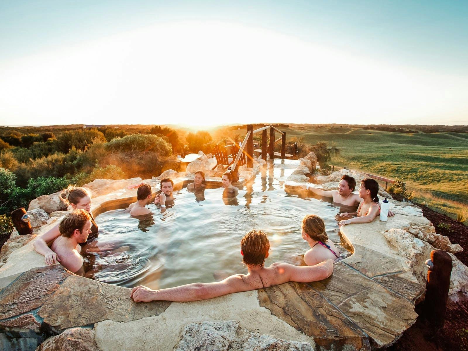 bathing in the hot springs