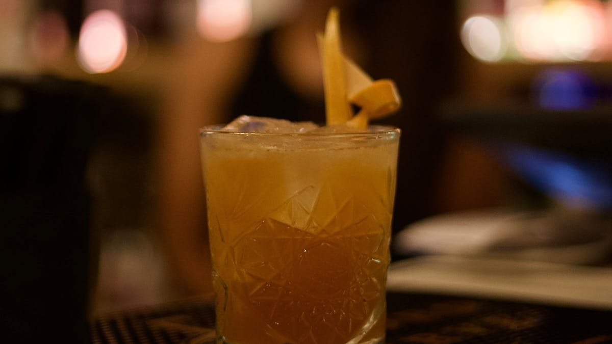 Cocktail sitting on a bartop