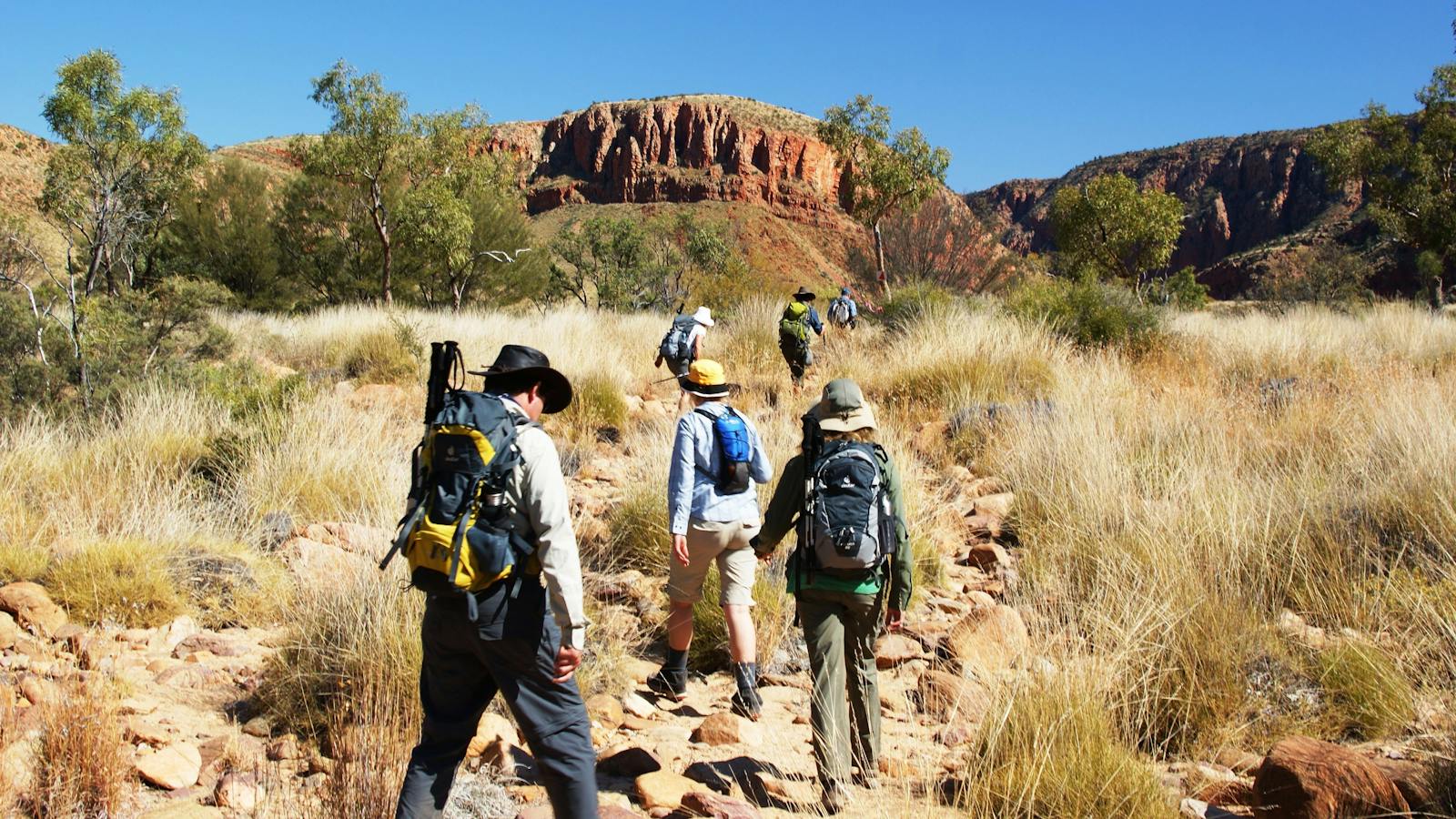 Walking towards Ormiston Gorge along the Larapinta with Australian Walking Holidays