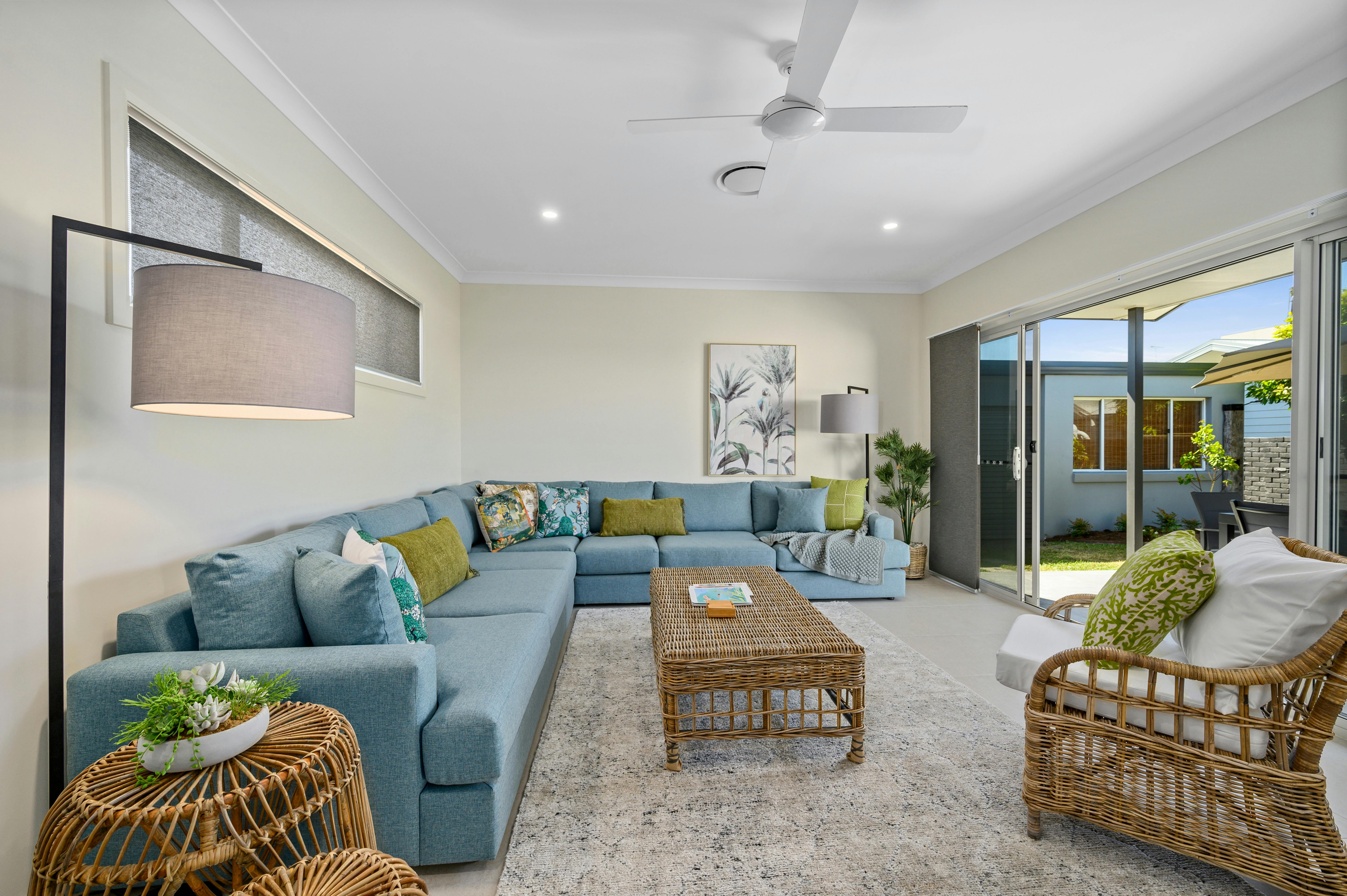 Large lounge area overlooking yard