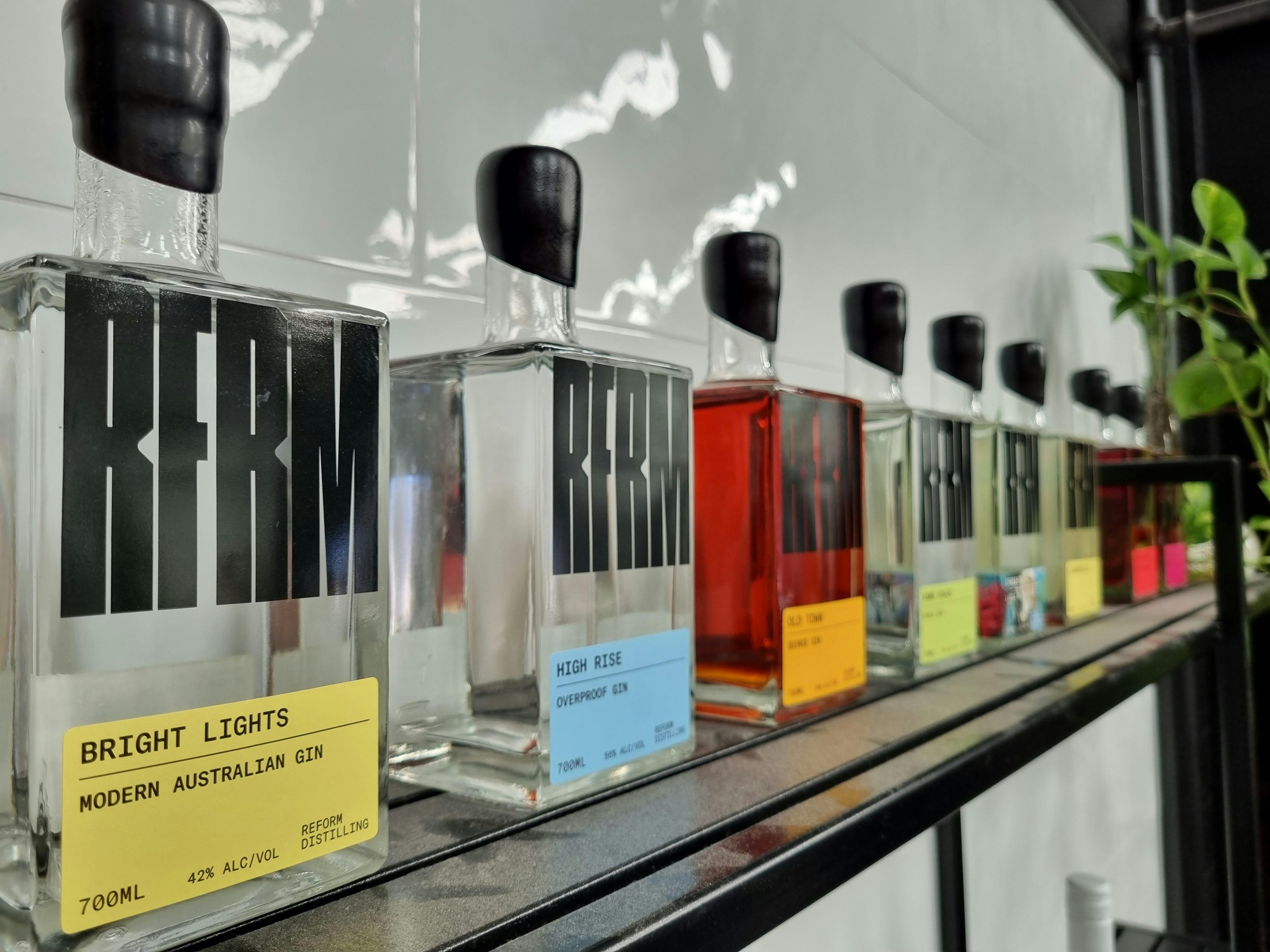 All the products created by Reform Distilling proudly sit above the bar