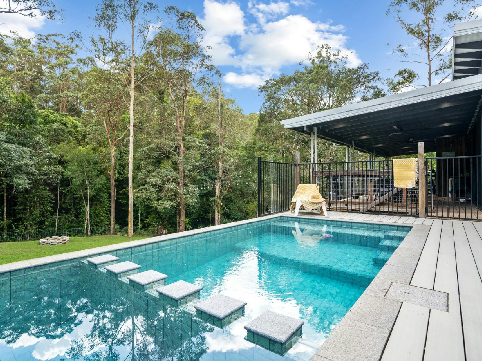 Pool and Spa overlooking creek and yard Pool and Spa overlooking creek and yard