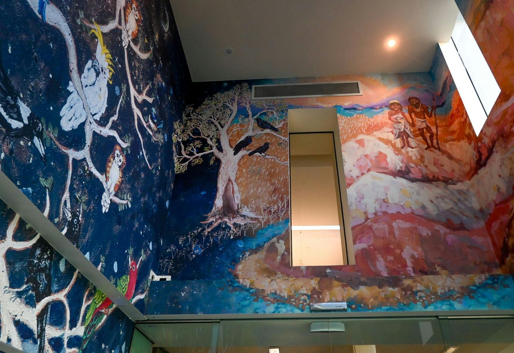 Acknowledgement of Country Mural: Mundi-gurrk and Wurring, wurring Family Gathering by the Biyal