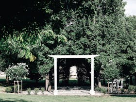 The wedding arbour in the ceremony garden of Blue Wren Farm