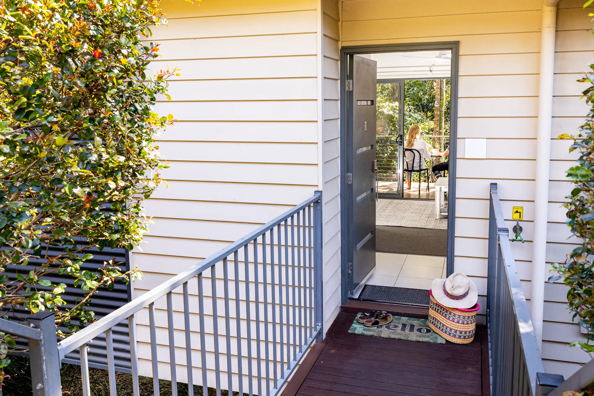 Outside villa and front door to the private villa