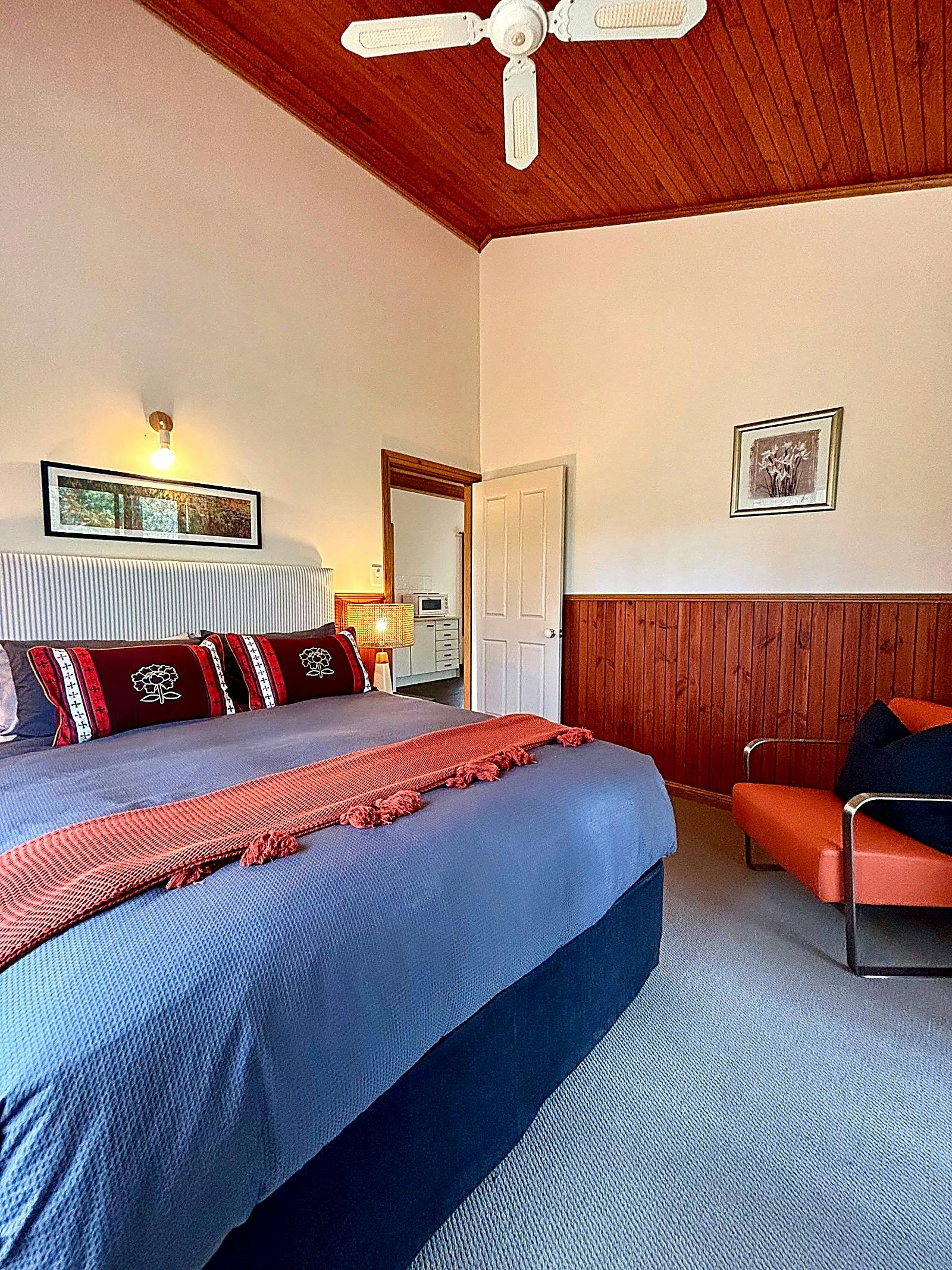 Bedroom and bed with plush pillows