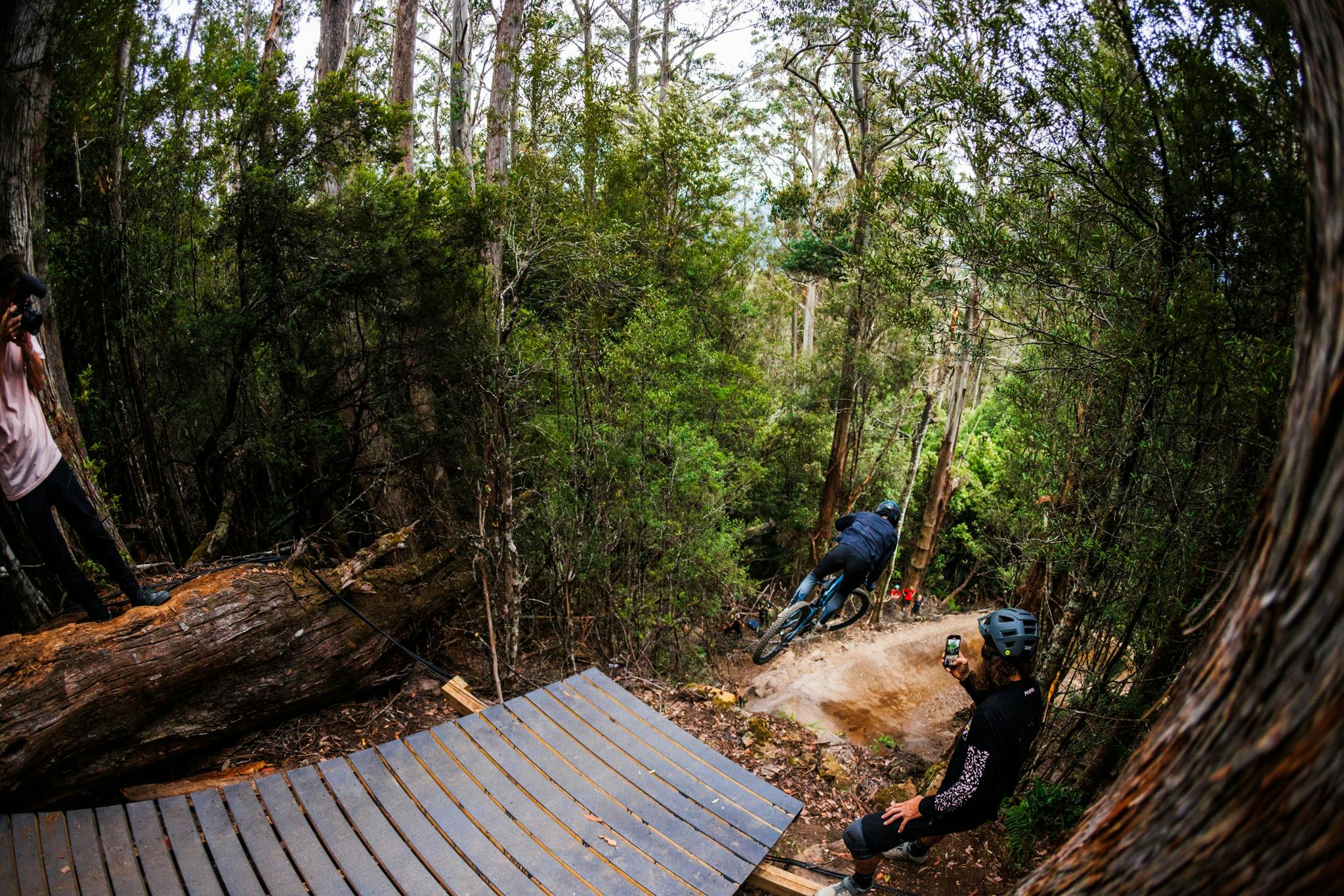 Rider on big gap jump at Maydena