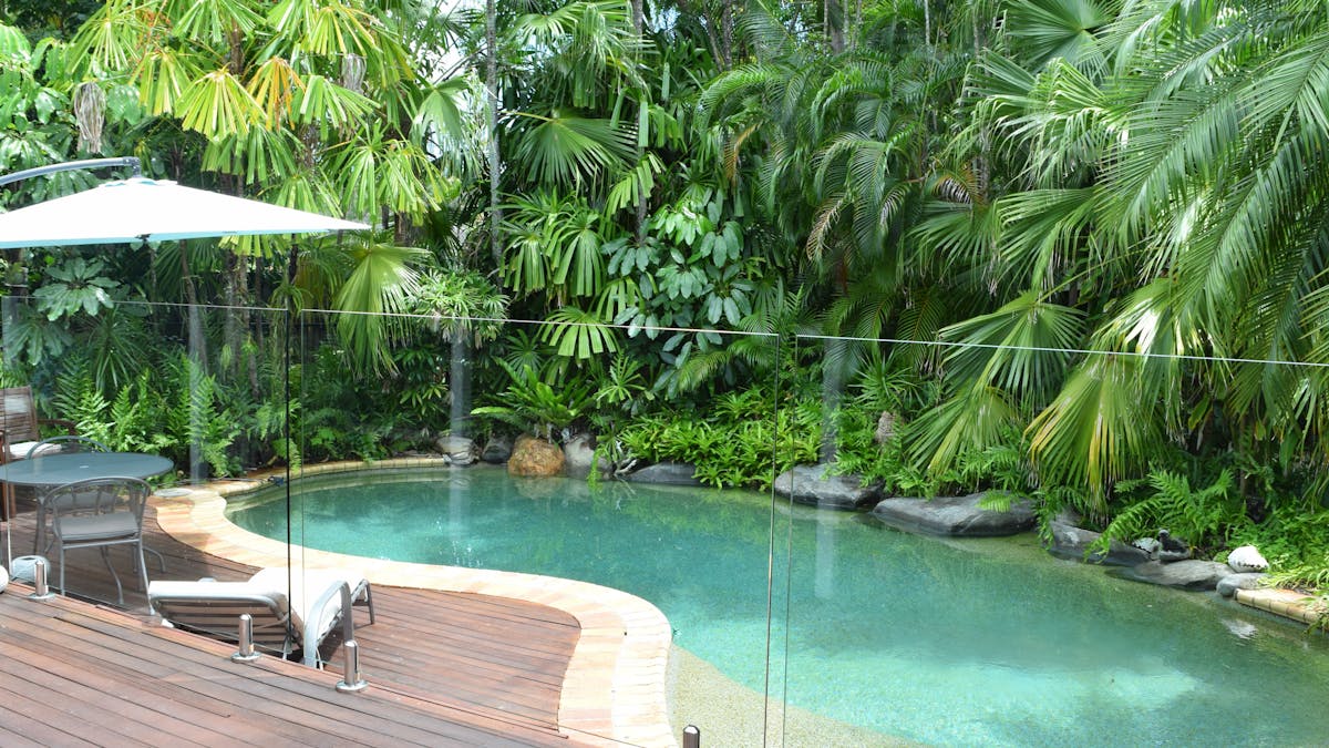 Ionized heated swimming pool.