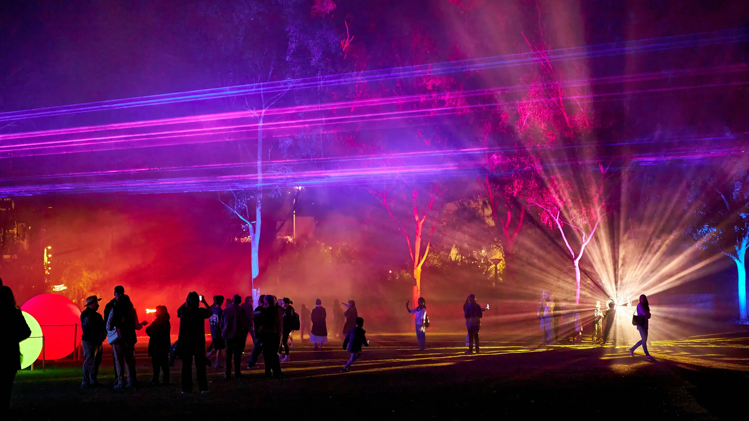 A field of pink, purple and amber hues lights the night