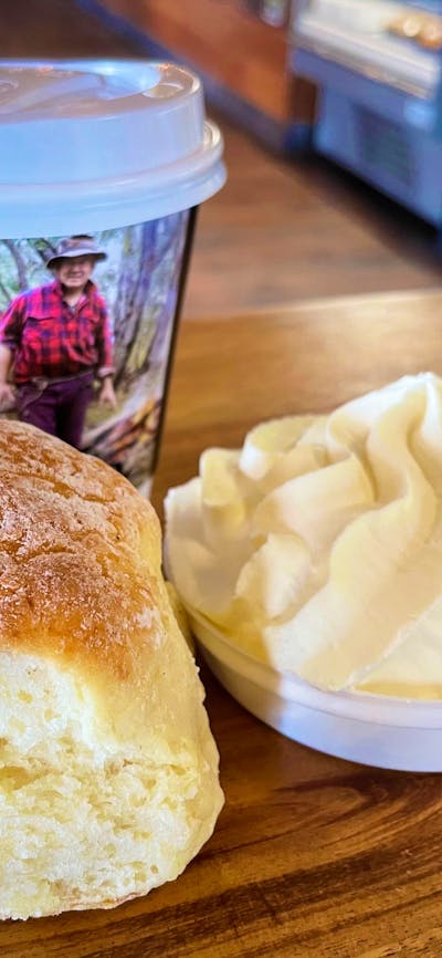 Trappers Bakery Scones with cream and coffee