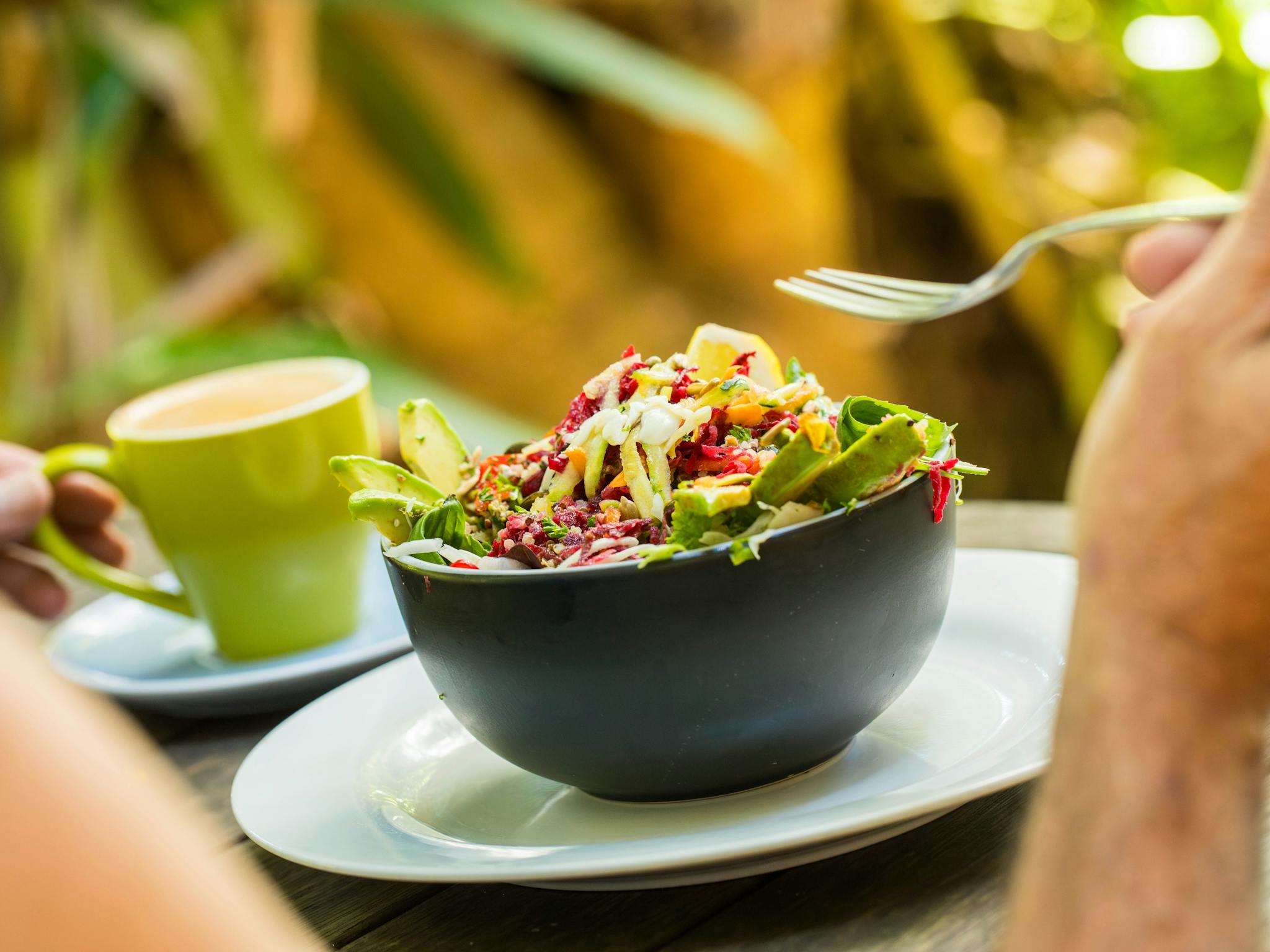 Coffee and a nourish bowl