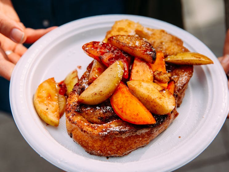 French toast with fresh peaches from Courtney's Brasserie