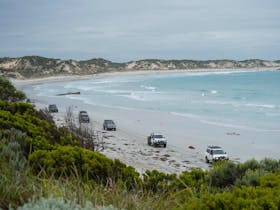 4 wheel driving on beach near Cape Banks and Carpenter Rocks site of Admella shipwreck 1859