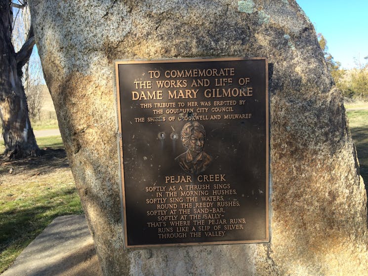 Mary Gilmore plaque at Pejar Dam