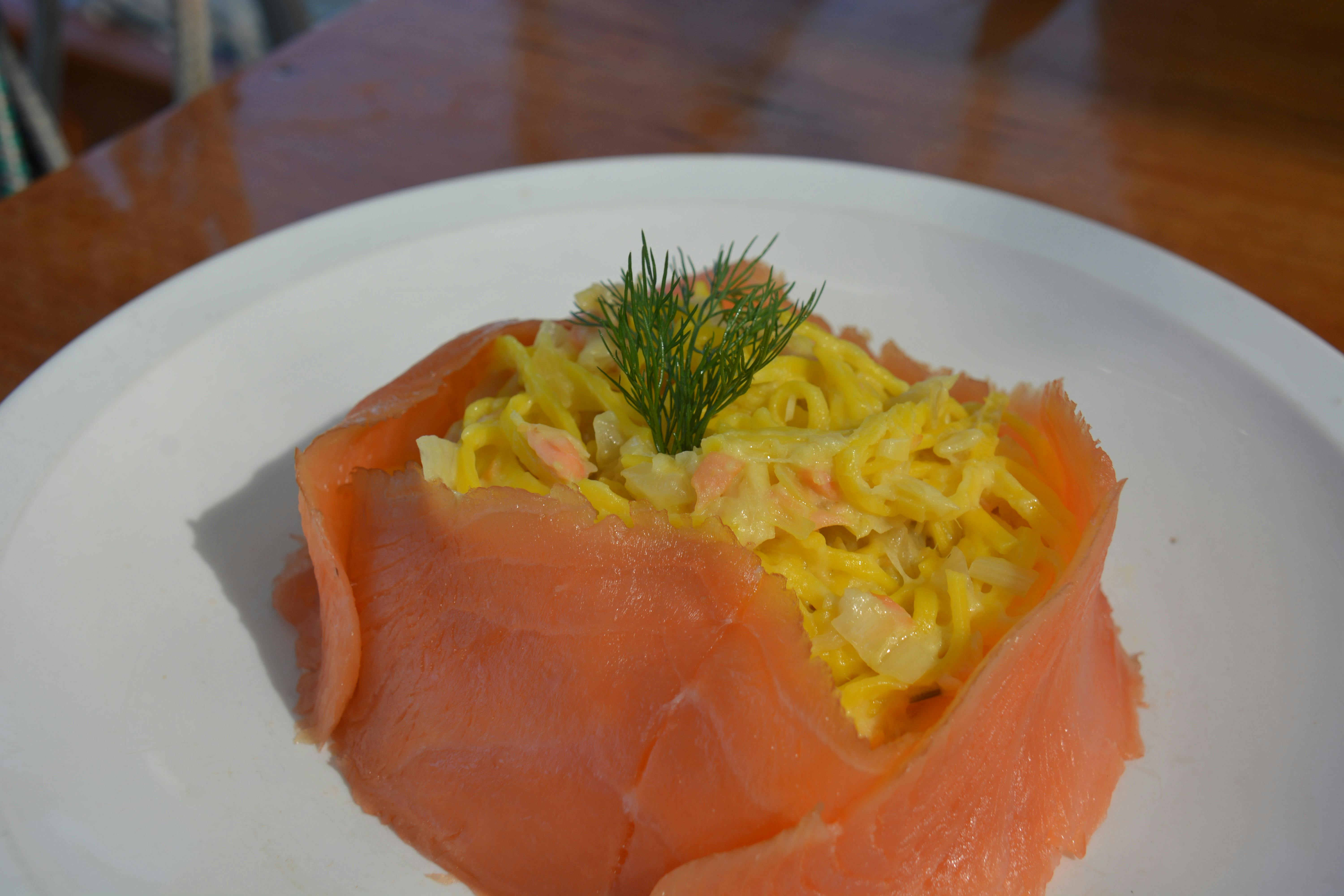 Saffron Angel hair pasta with smoked ocean trout (and many other tasty ingredients!)