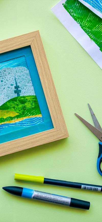 a collage image in blue and green of Telstra Tower Canberra