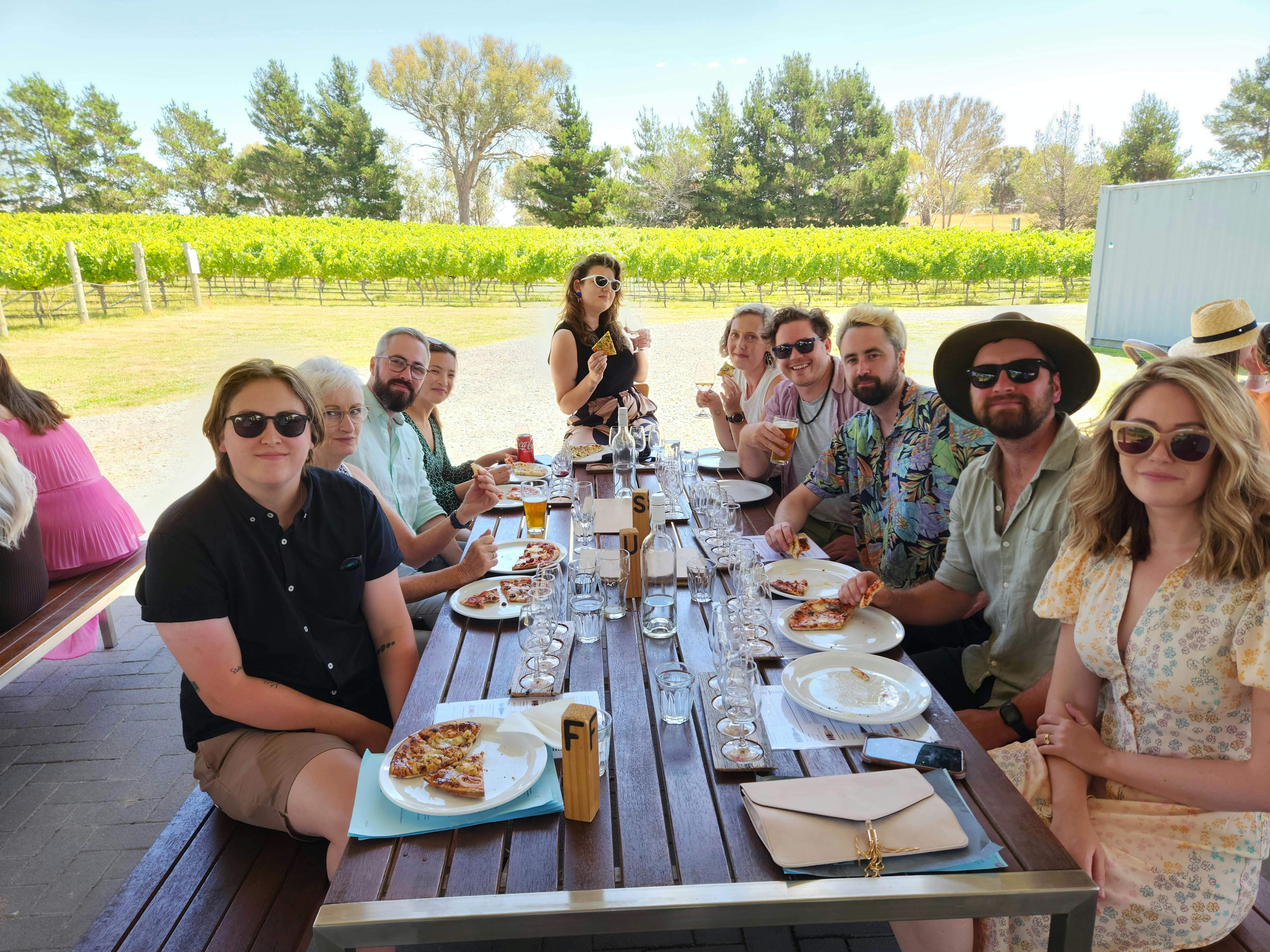 Murrumbateman wineries tour Group photo at Four Winds Vineyard-min