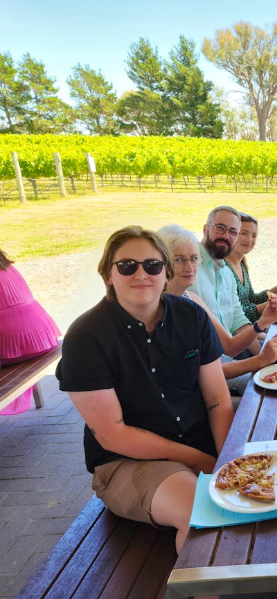 Murrumbateman wineries tour Group photo at Four Winds Vineyard-min