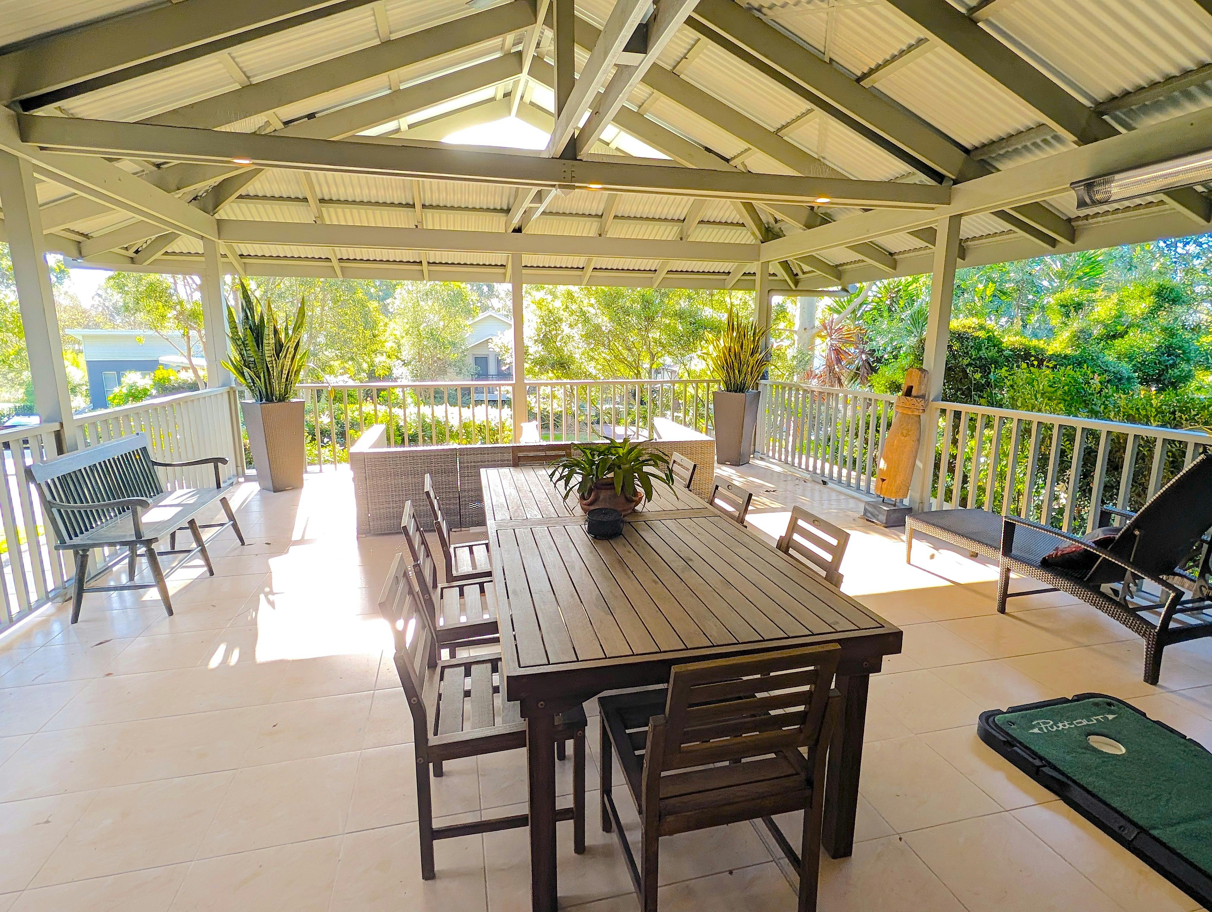 Entertaining deck with lounge, dining, BBQ