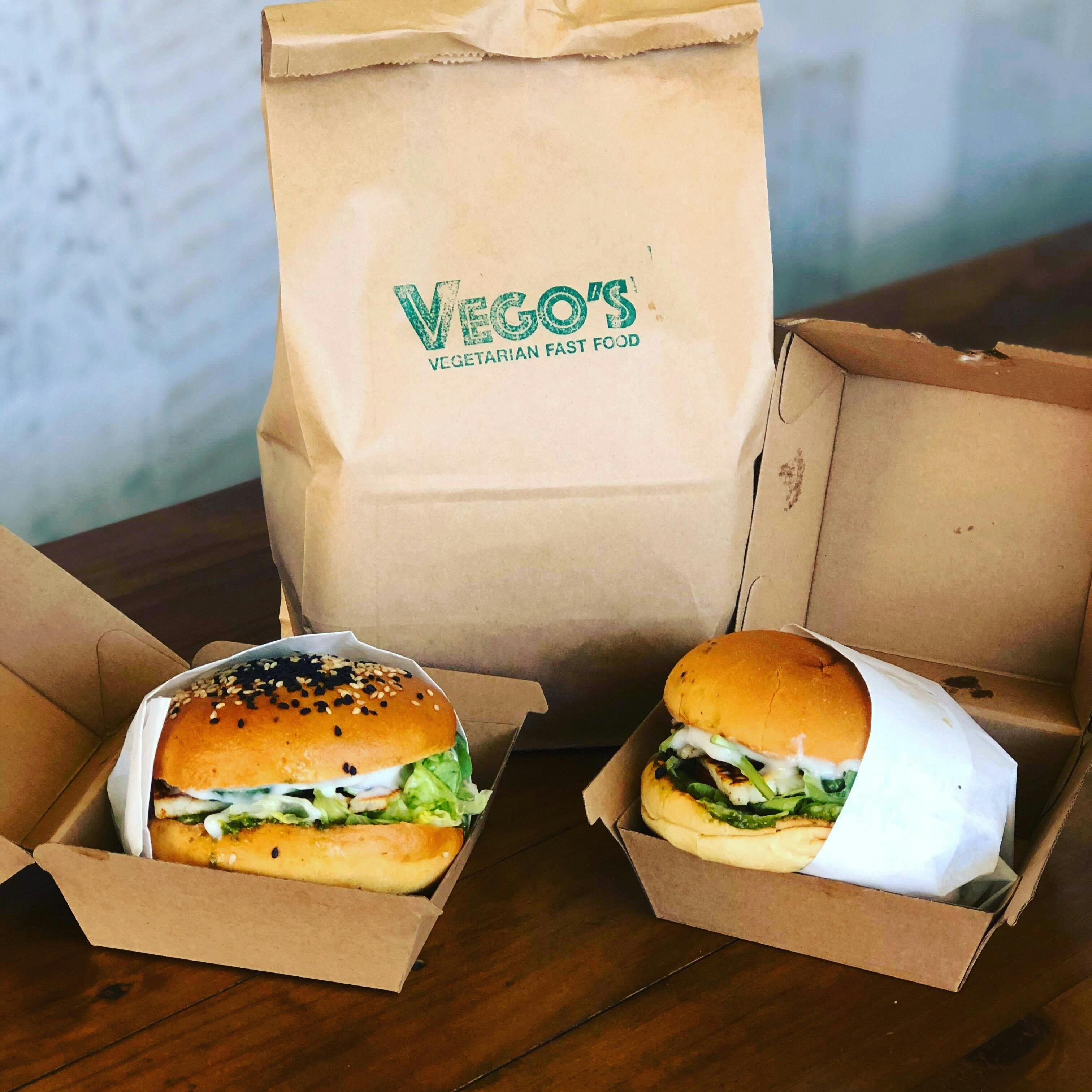 Vego's Halloumi Burger and Vego's Vegan Super Q Burger