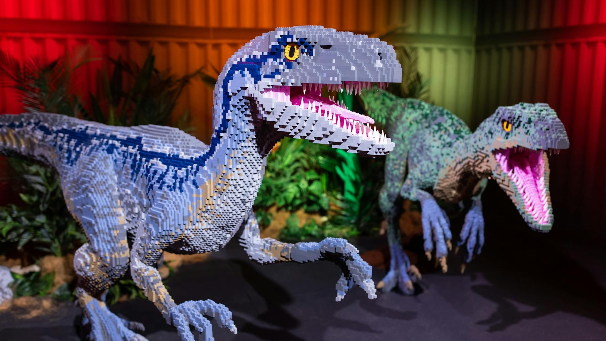 Two velociraptors made of LEGO bricks