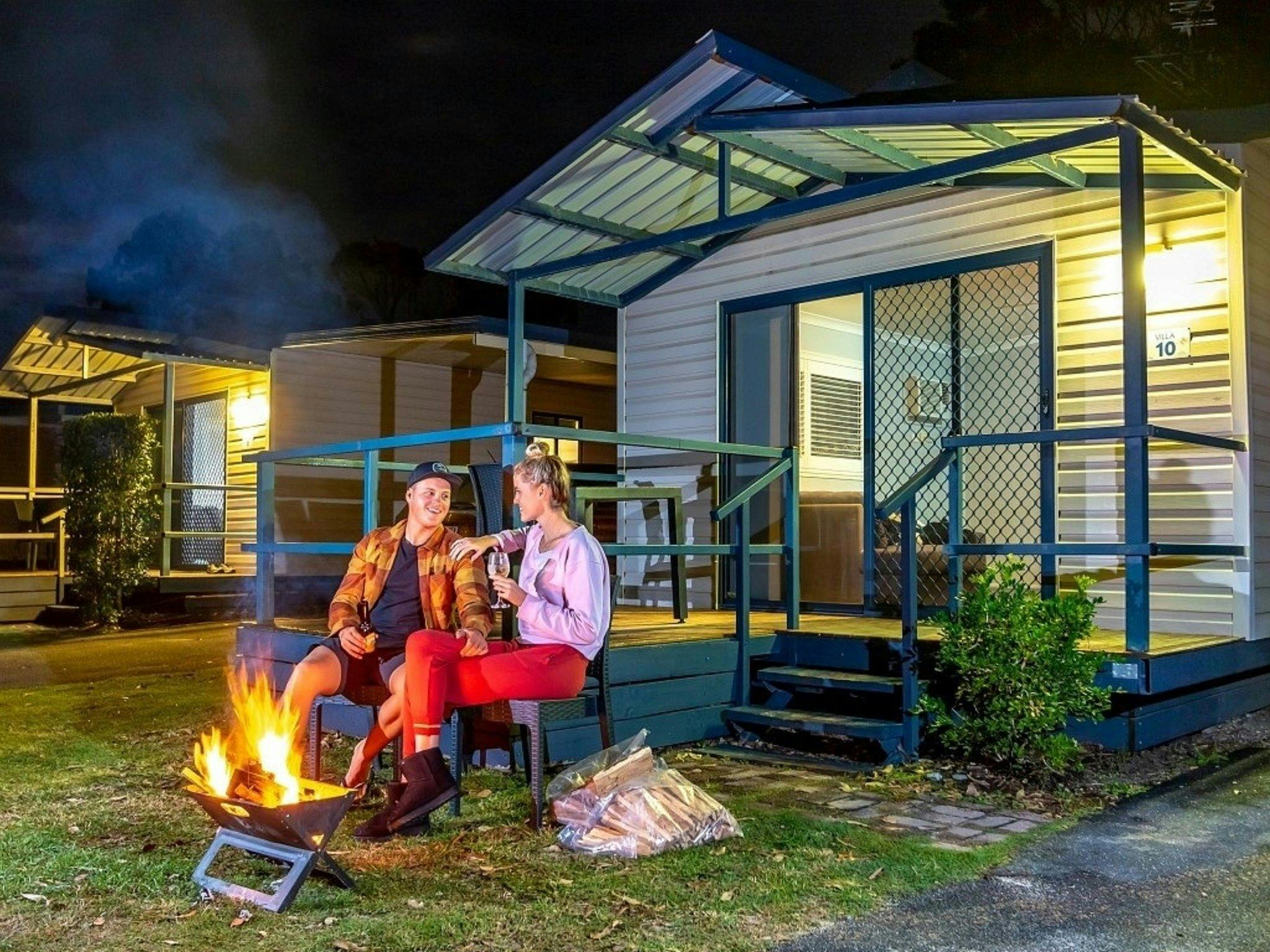 Outside Cabin Camp fire