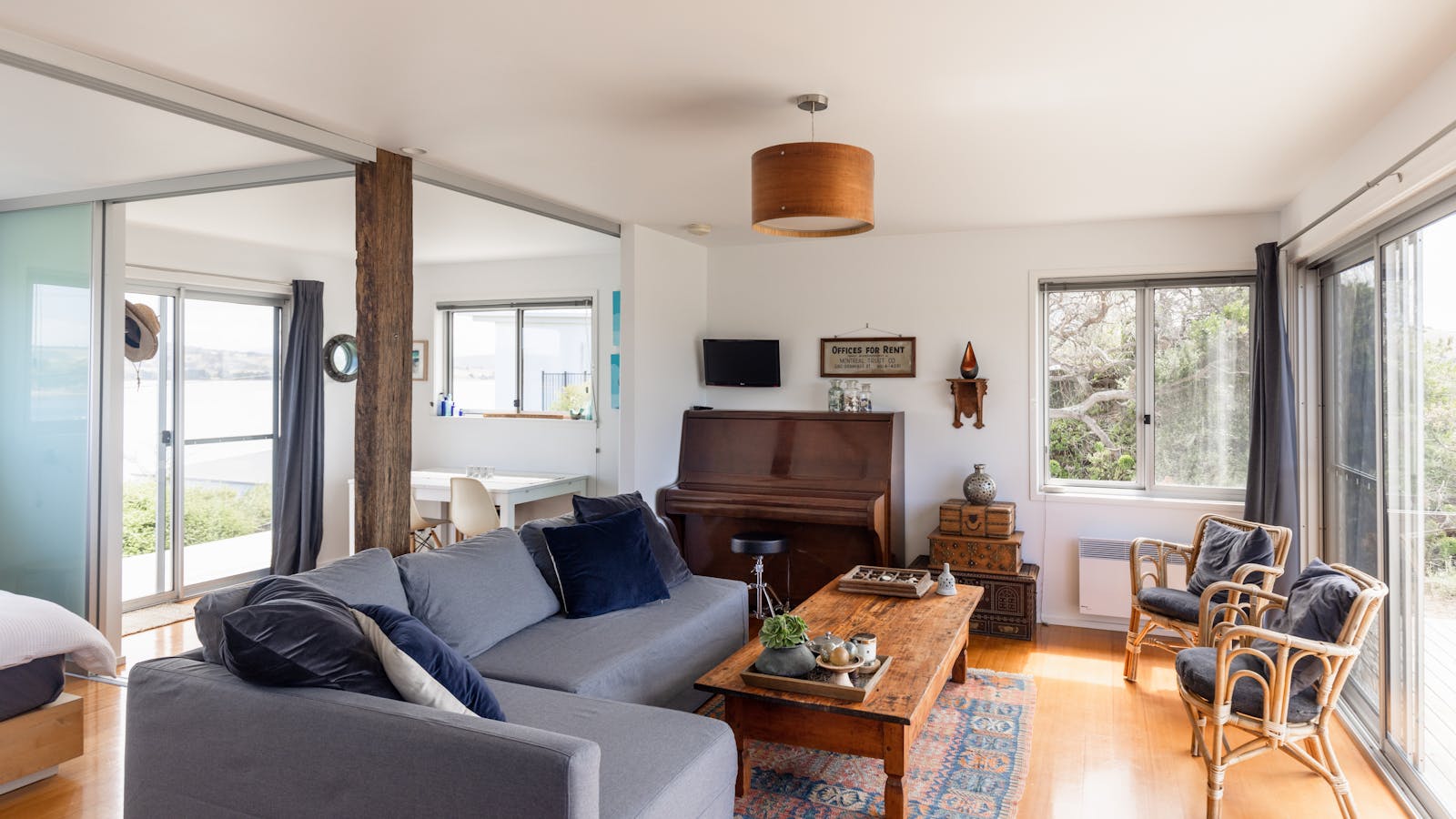 View to the North. Lounge, dining/workspace and piano