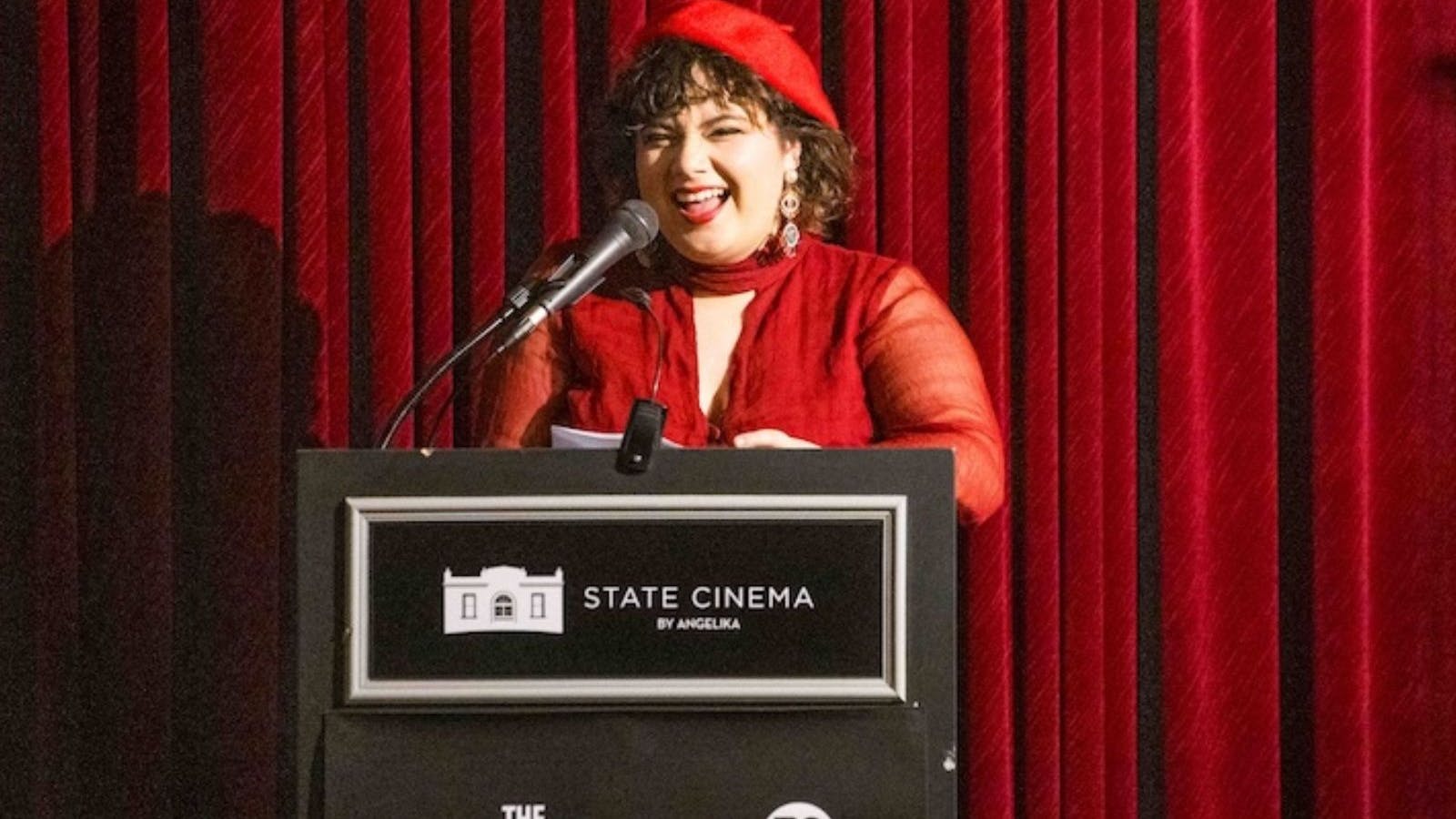 MC Matilda Bowsley hosting the premiere.