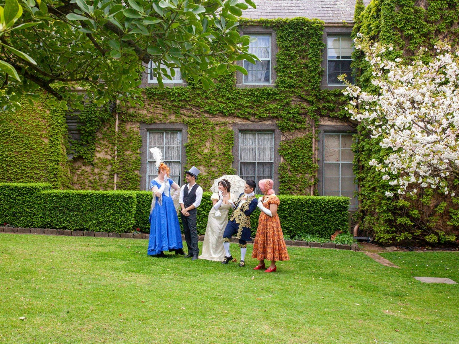 Regency era costumes at Overnewton Castle for Tea with the Ton