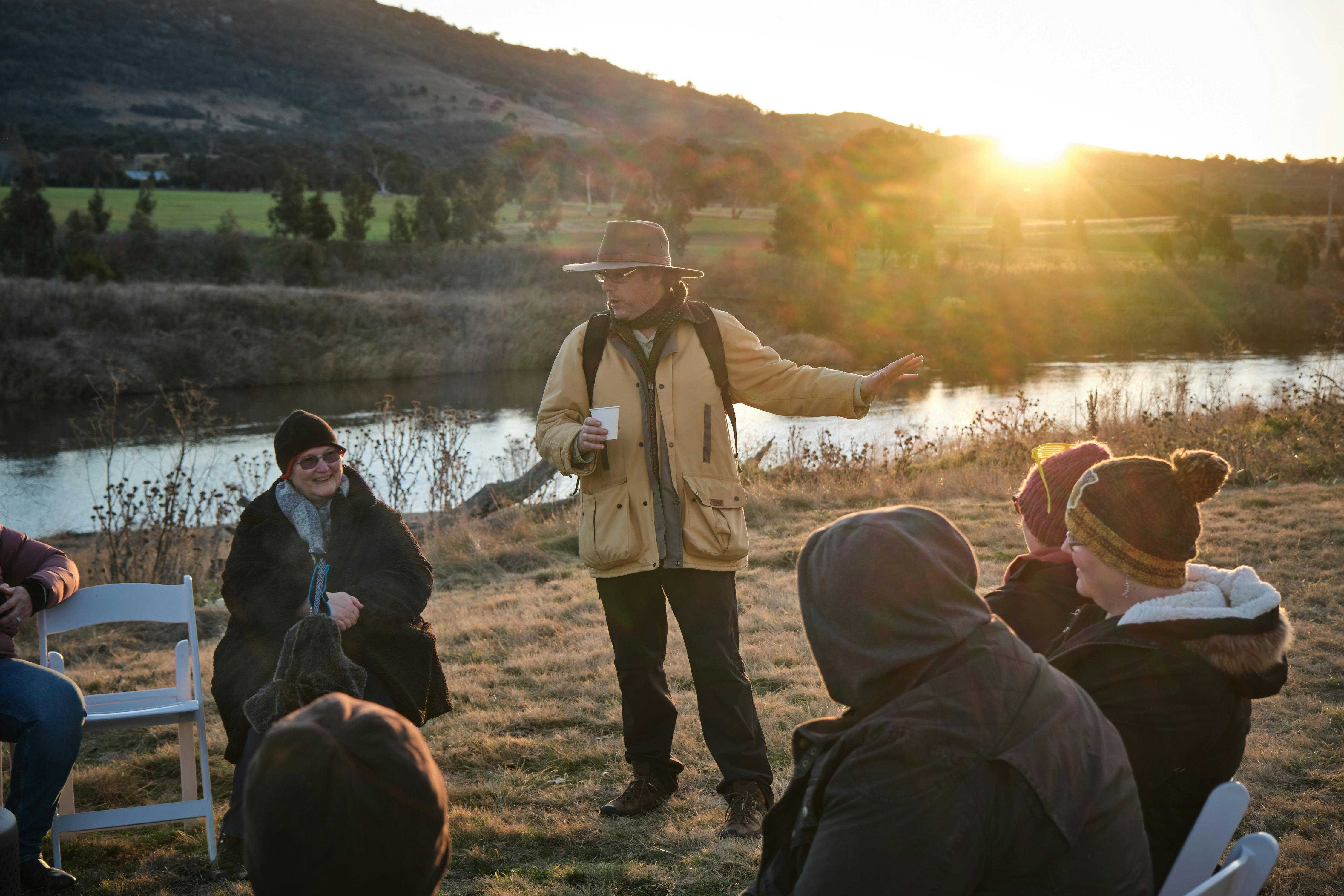 Tim the Yowie Man explaining something at Lanyon Homestead