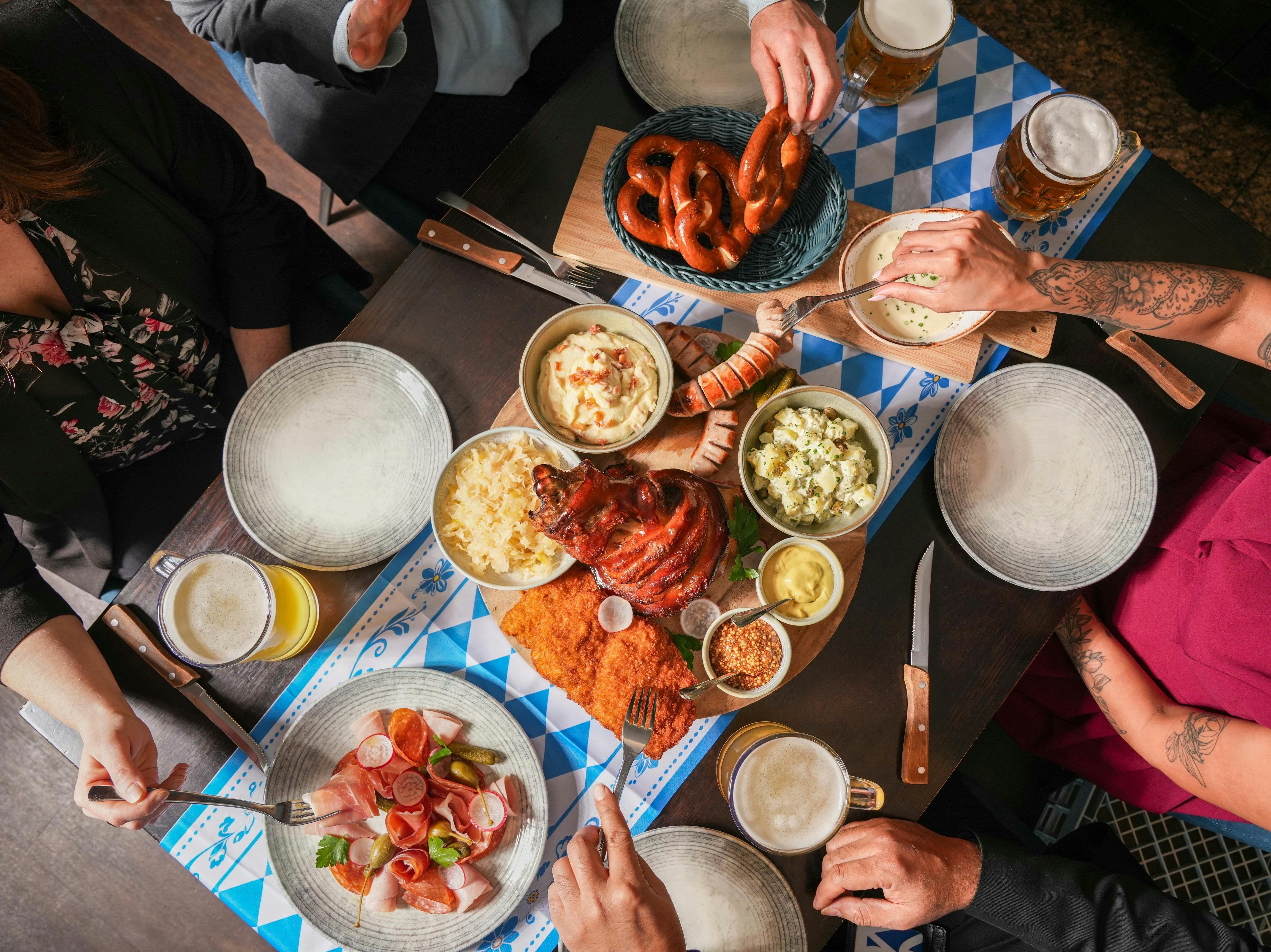 Friends enjoying the beer and Bavarian food