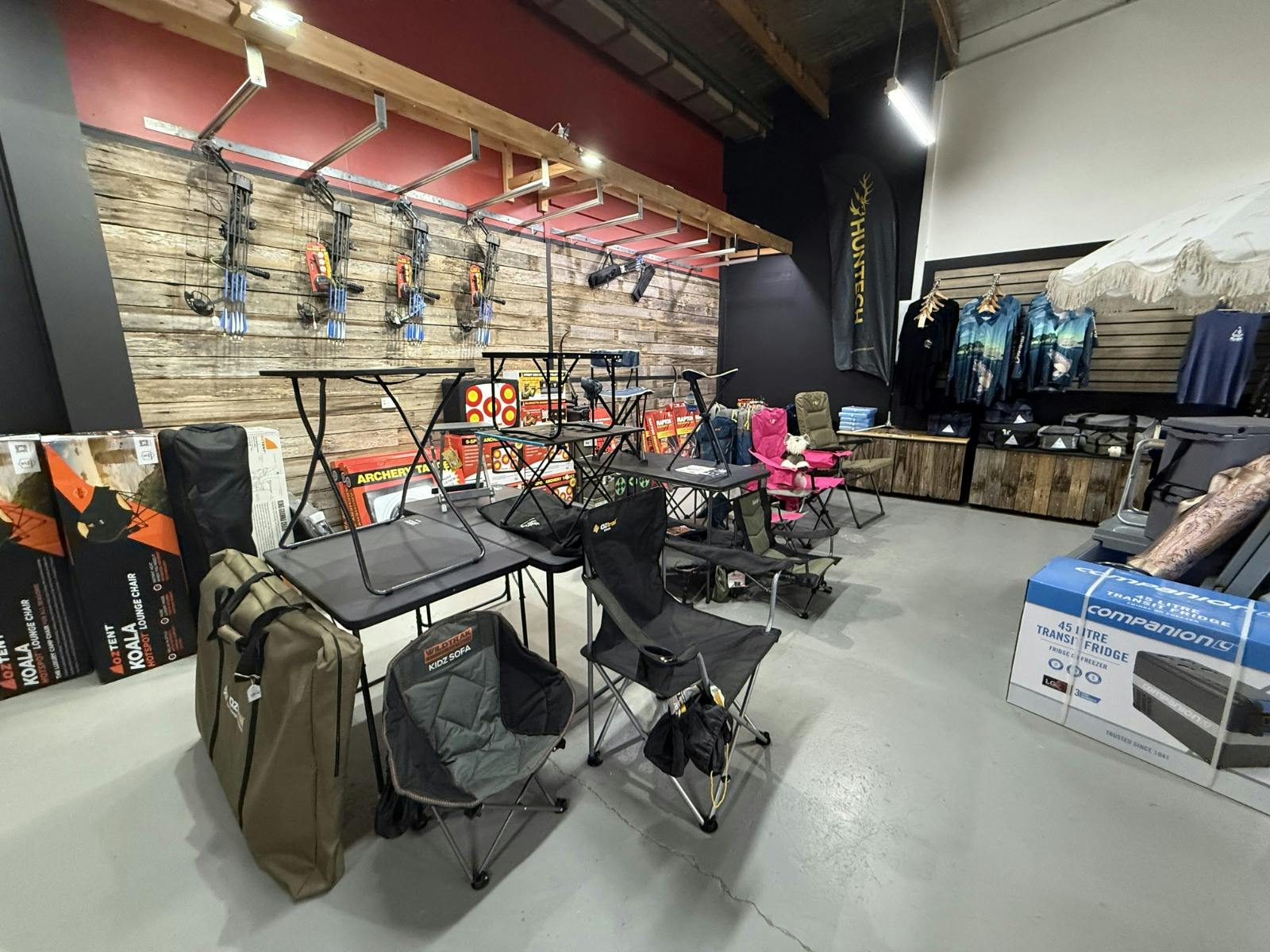 camping chairs, camping tables, archery products.