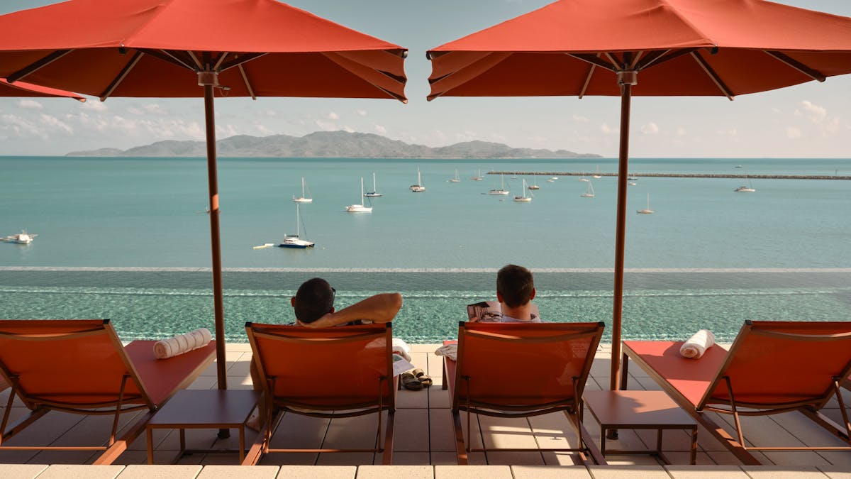Ardo's Rooftop pool with views of the Coral Sea out to Magnetic Island