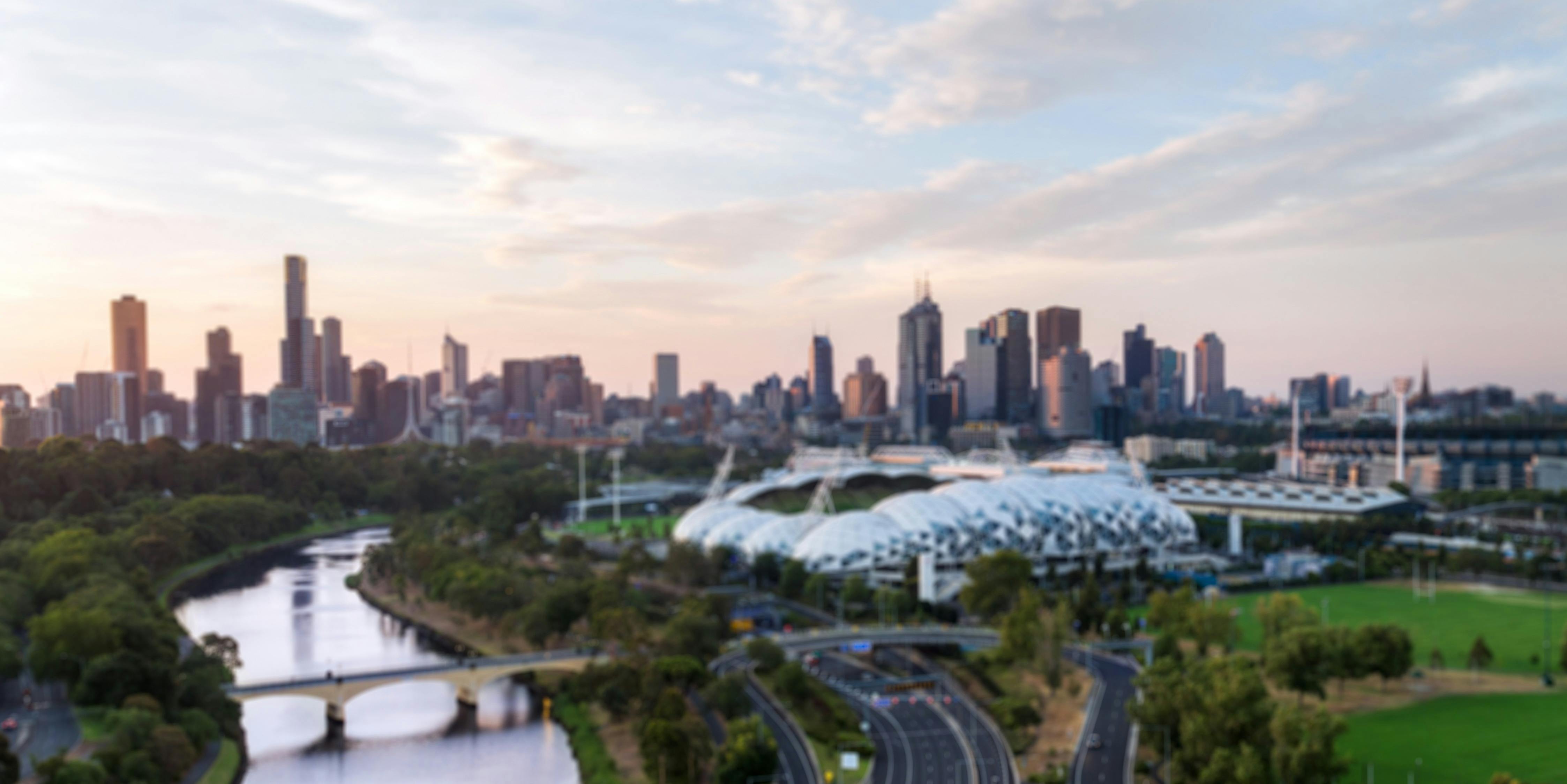 Melbourne CBD skyline at sunset