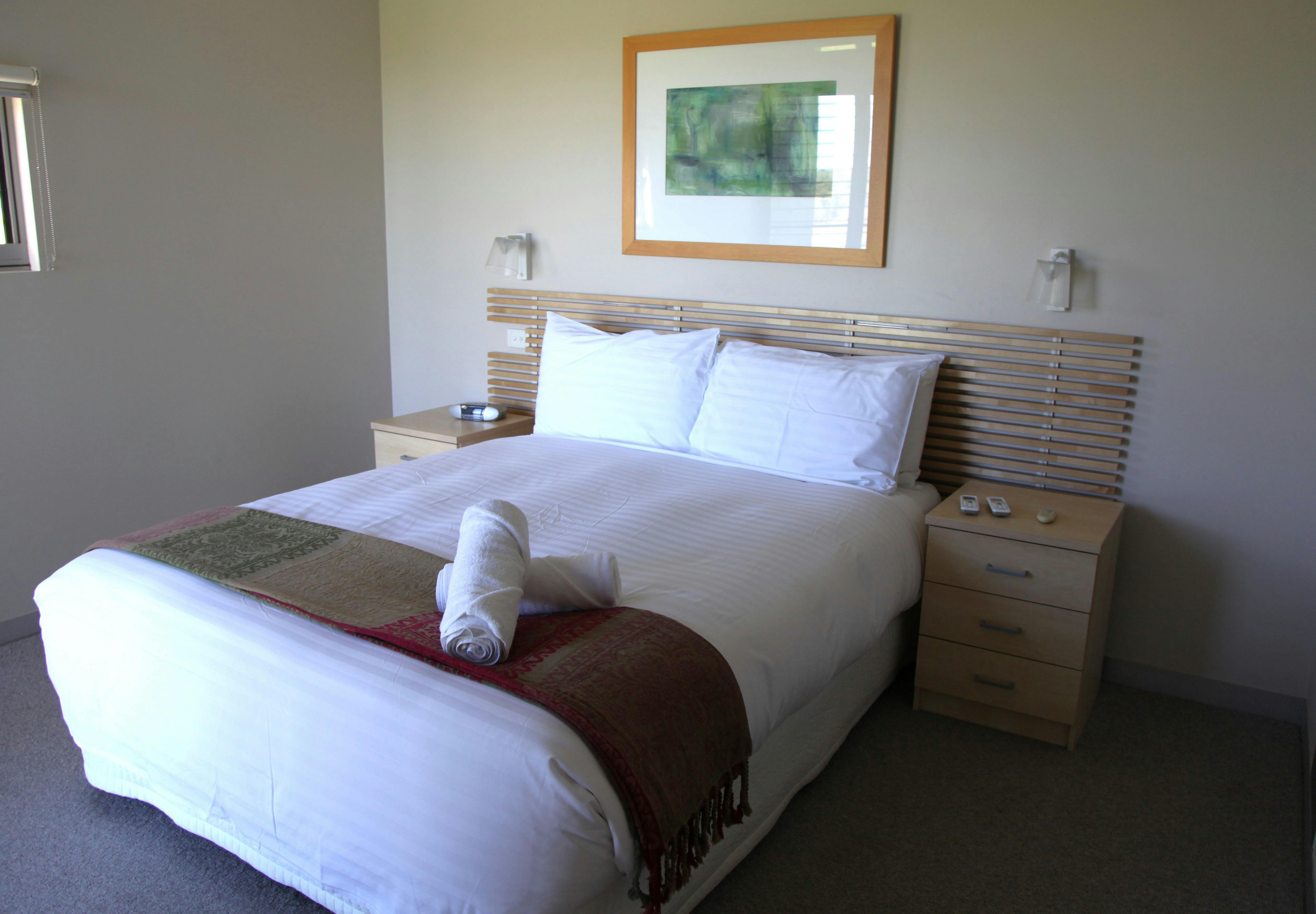 Interior view of a double bedroom in the  villas at Adina Vineyard and Olive Grove