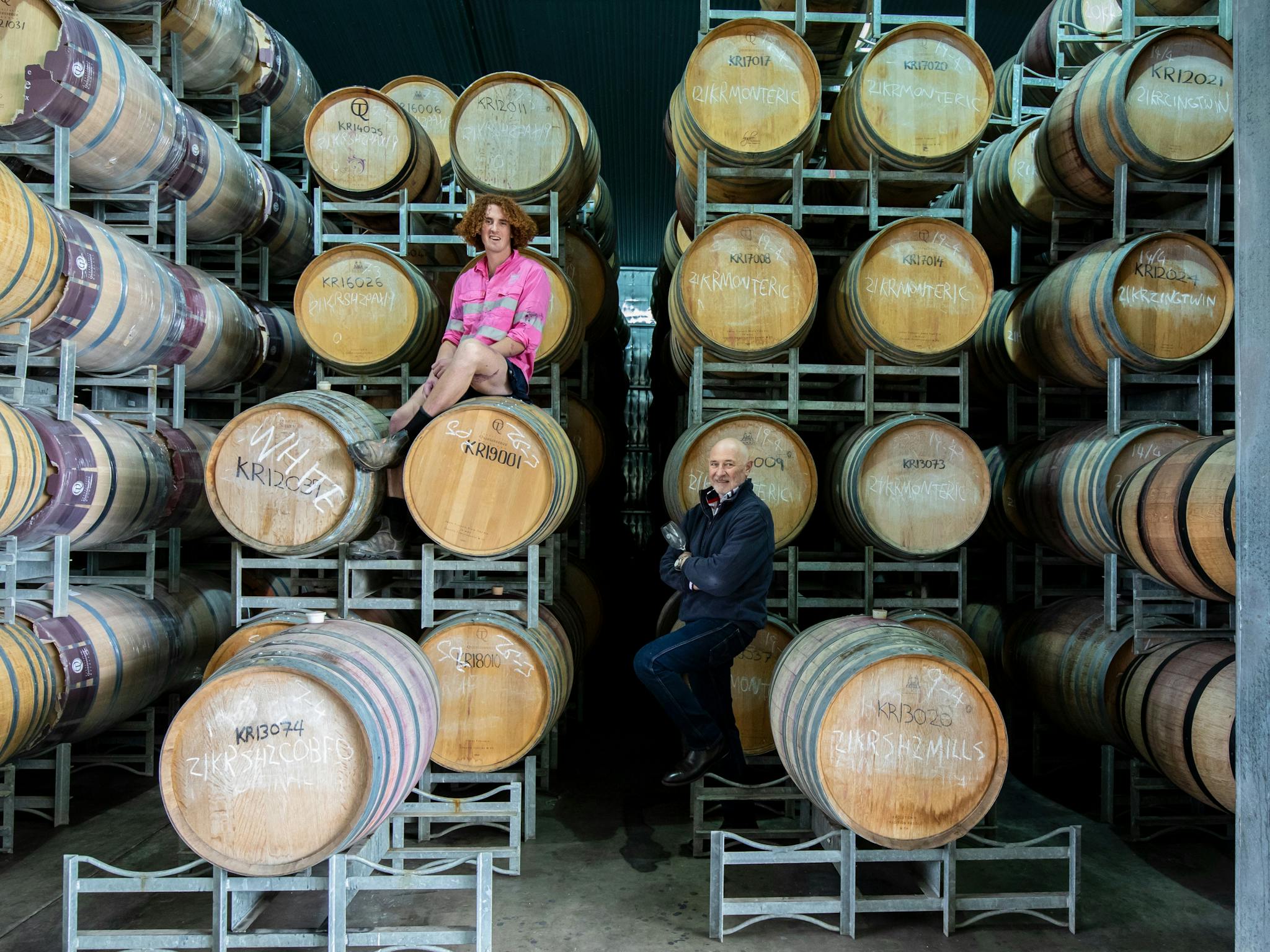 Charlie and Kevin with barrels