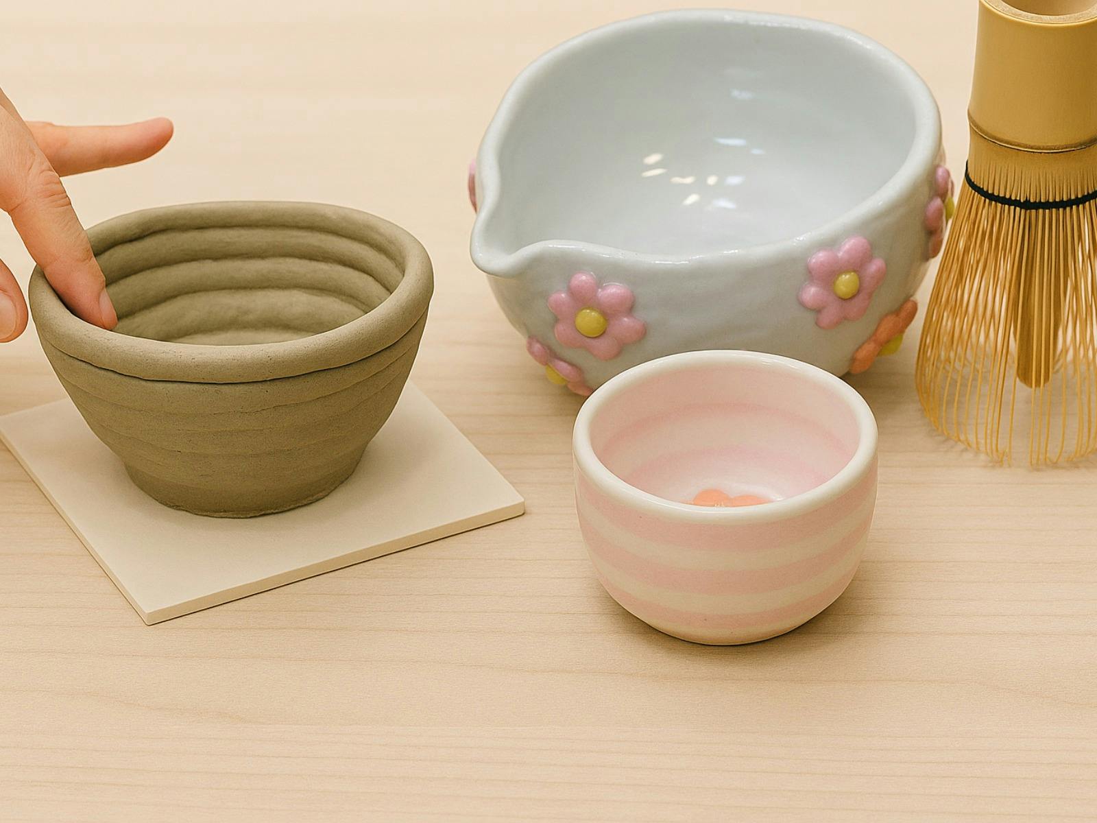 hand building a matcha bowl