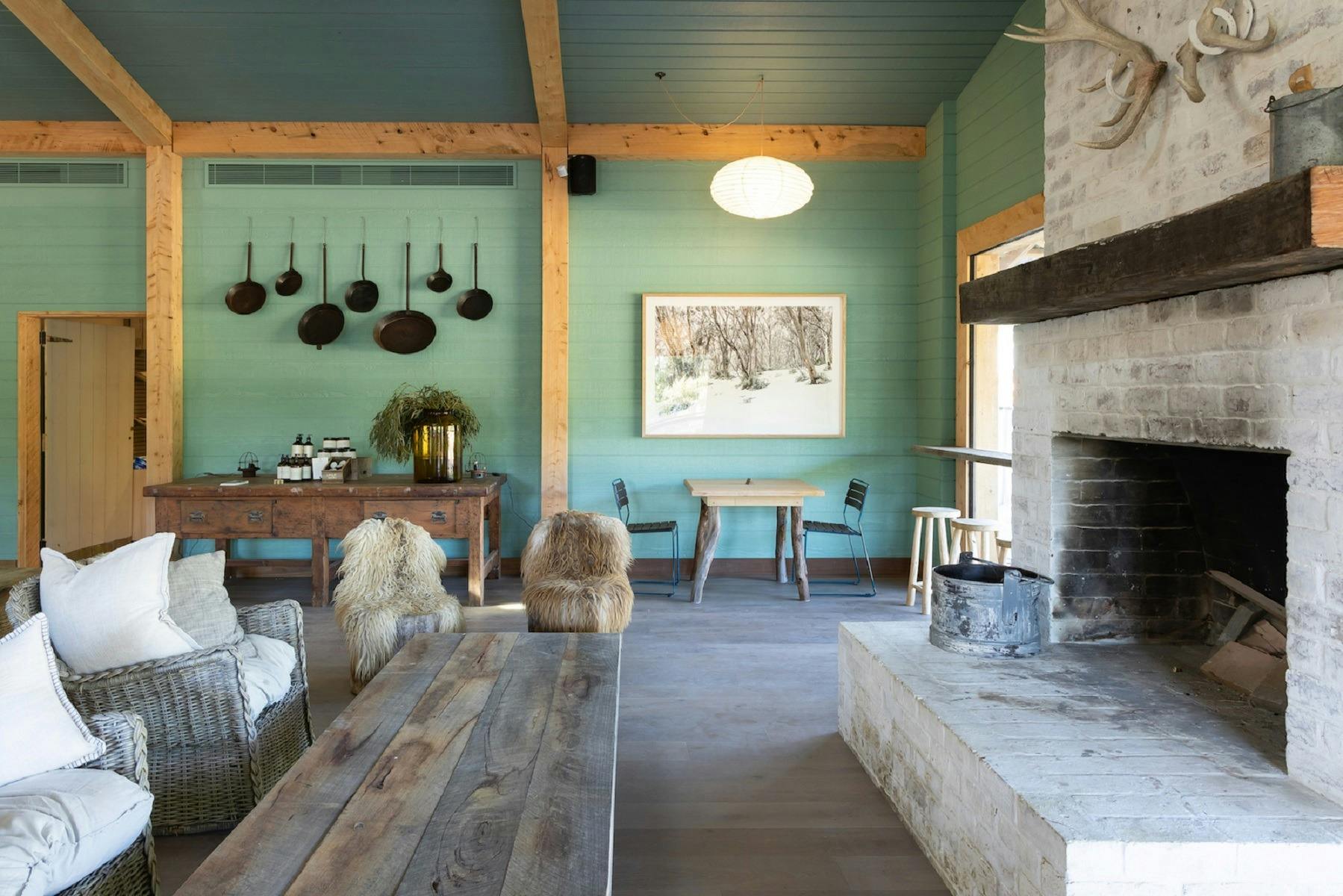 inside the venue with a cosy fireplace on the right hand side