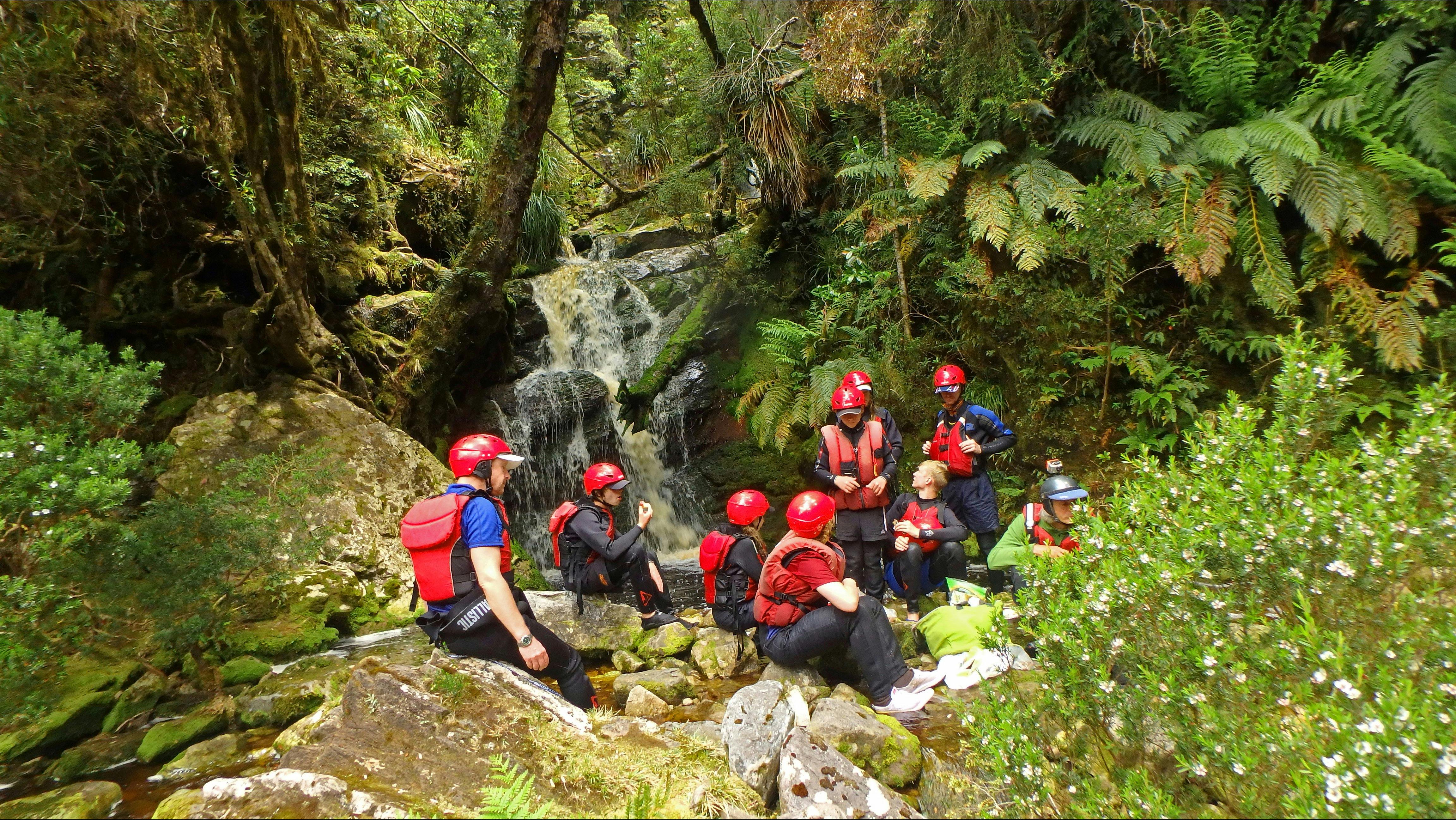 Snacks at Pig Trough Waterfall on the Franklin River