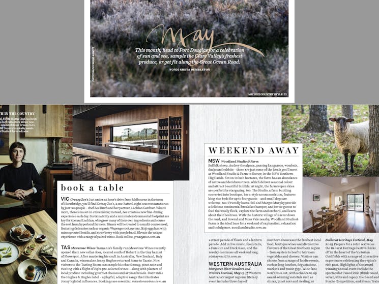 Weekend Away feature Country Style Magazine May 2022