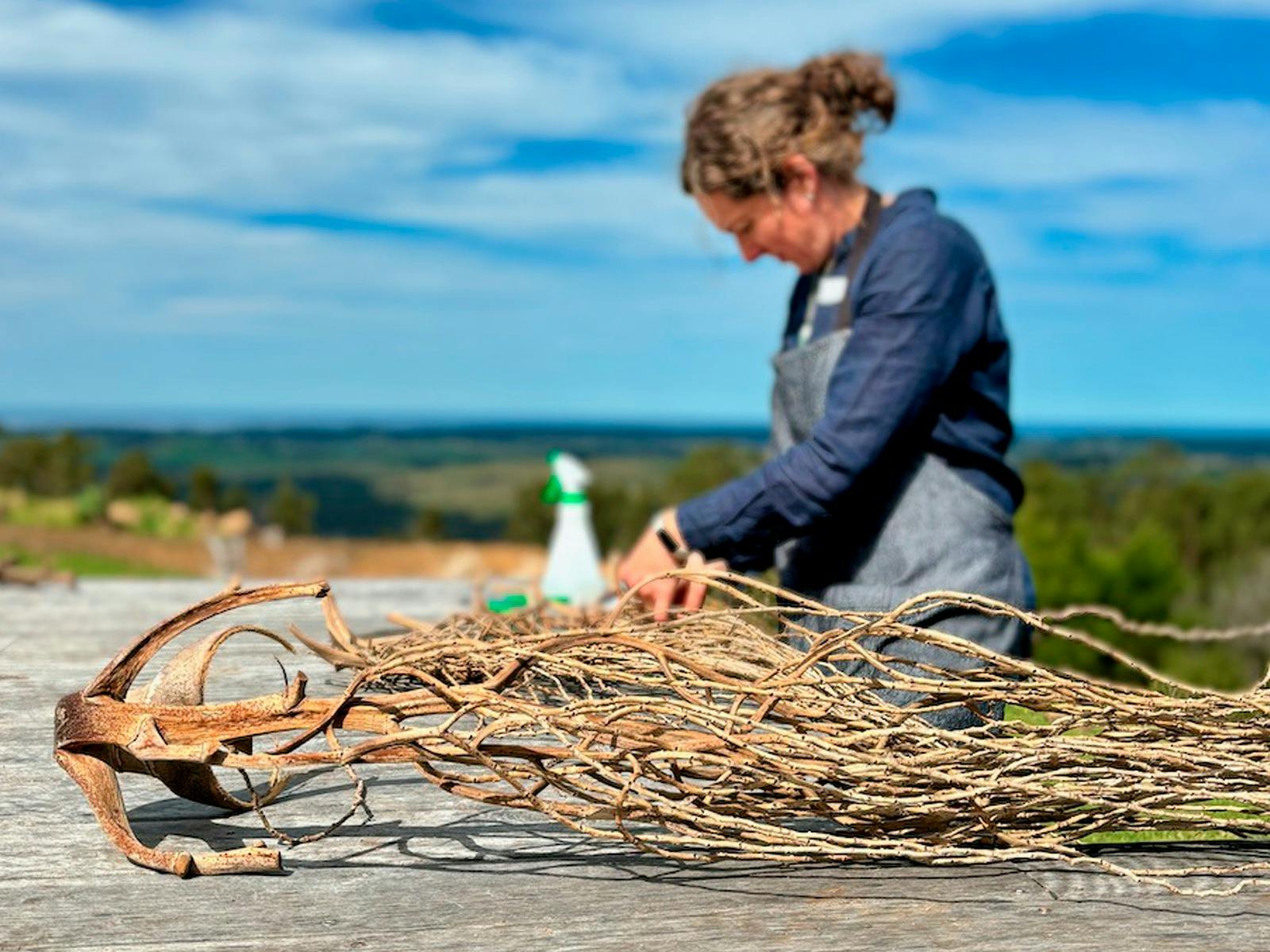 A student working on a fibre sculpture