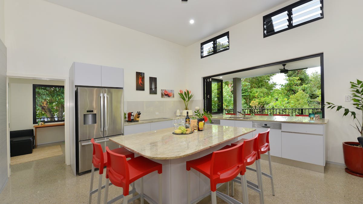 The kitchen is perfect for entertaining with granite bench tops and an open servery.