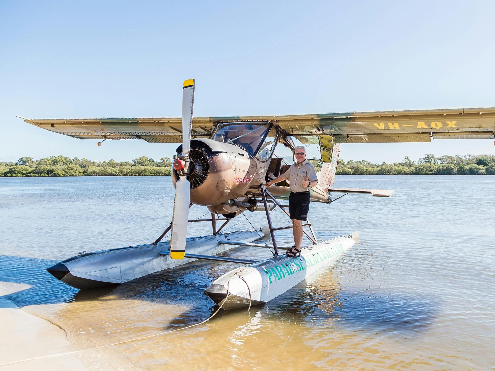 Seaplane pilot and reflection at Maroochydore