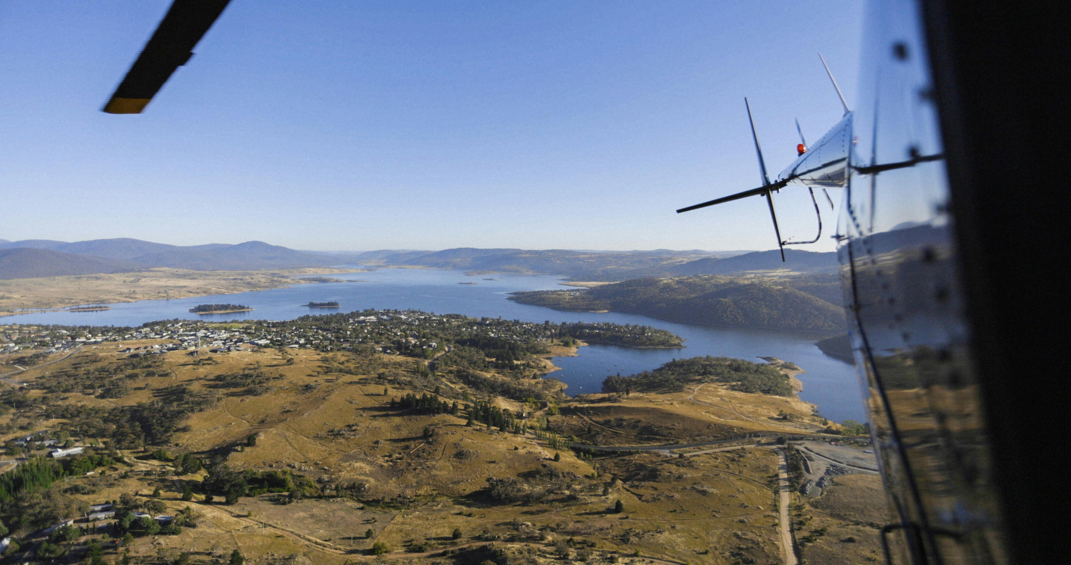 View from the helicopter looking back towards Lake Jindabyne.