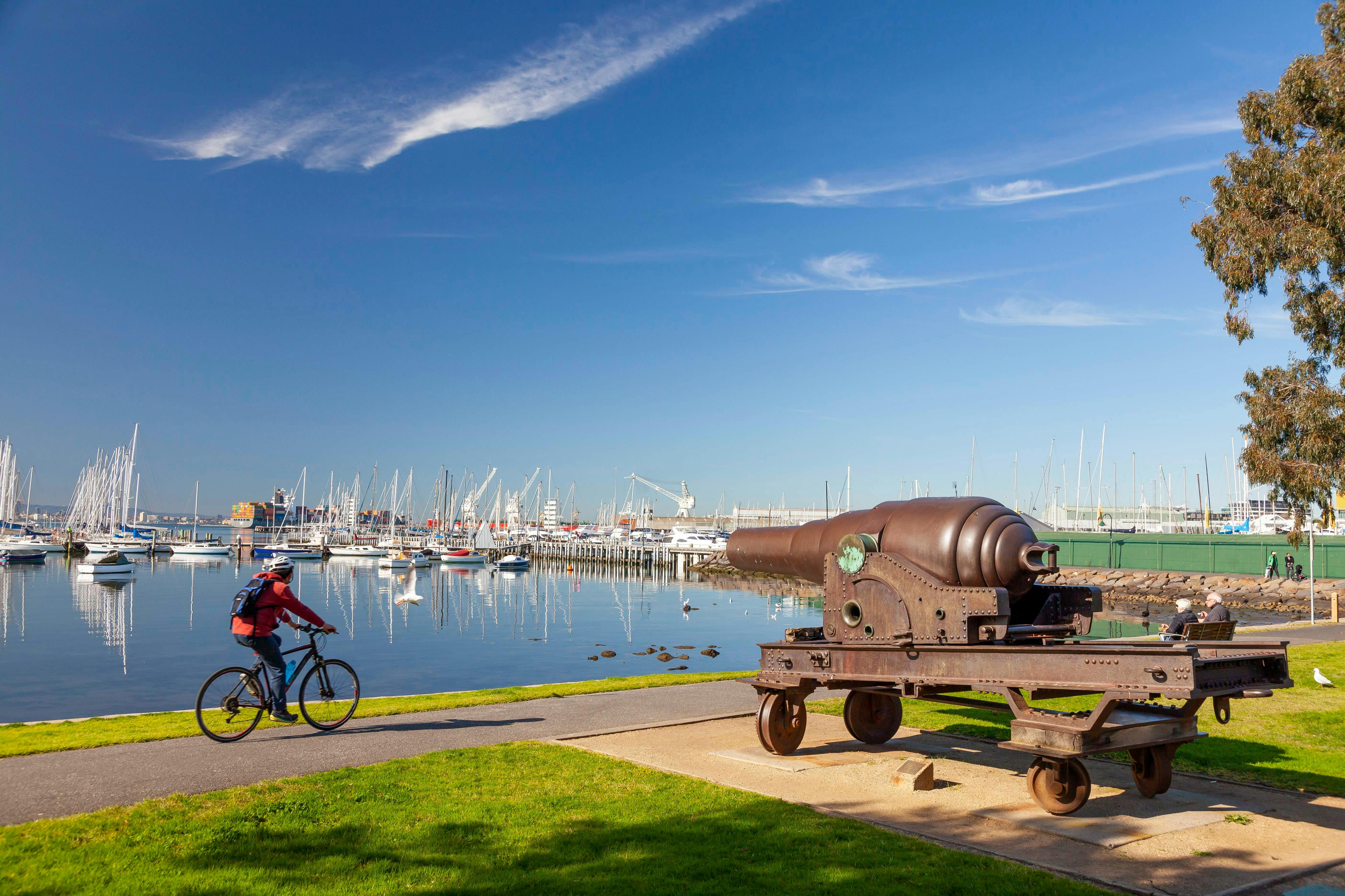 Riding along the Hobsons Bay Coastal Trail in Williamstown