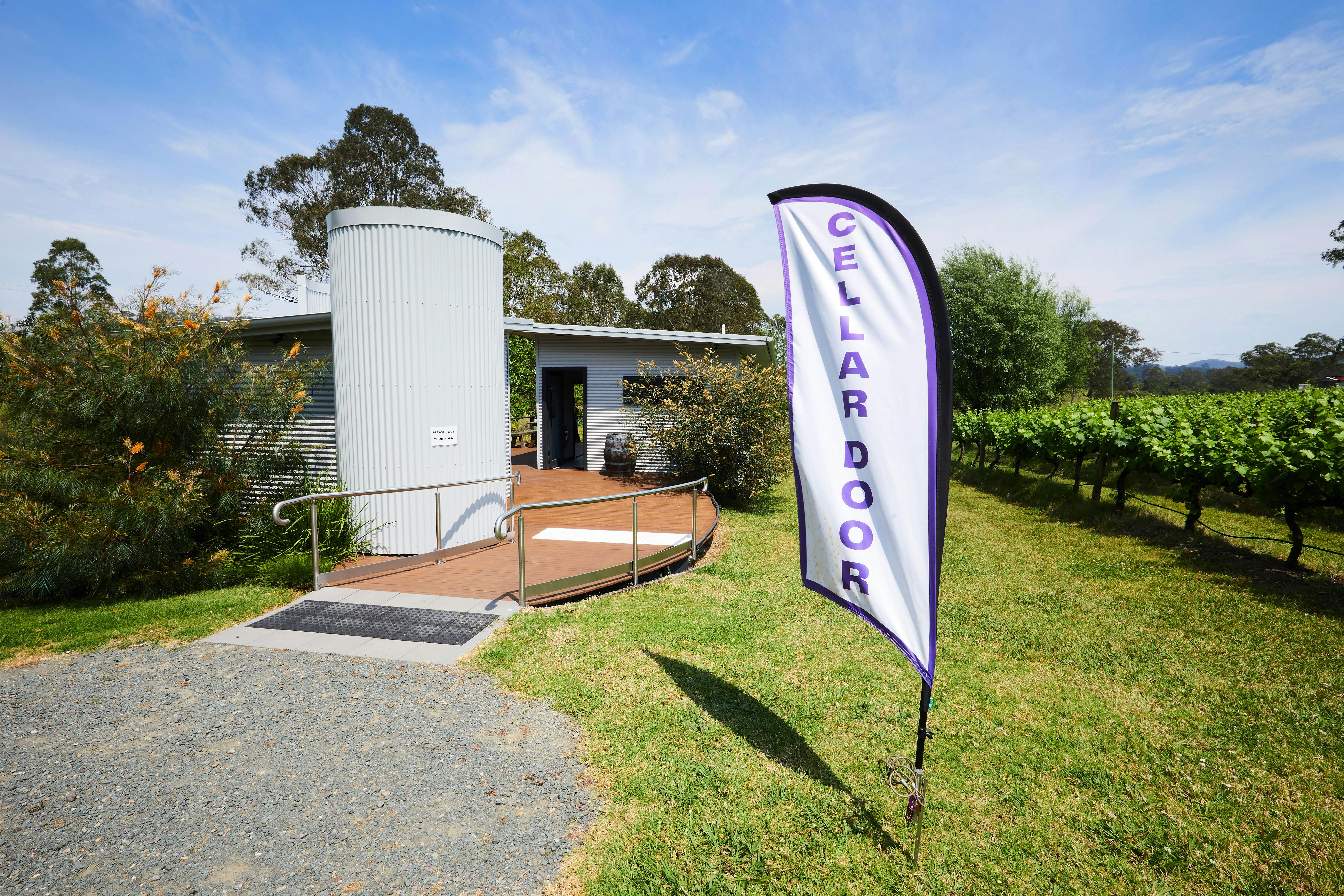 Our fully accessible Cellar Door with ramp, handrails & unisex disabled toilet + Cellar Door sign