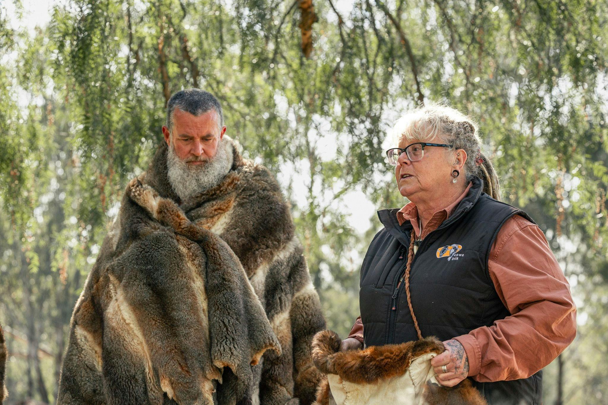 Two Taungurung Elders one in possum skin cloak
